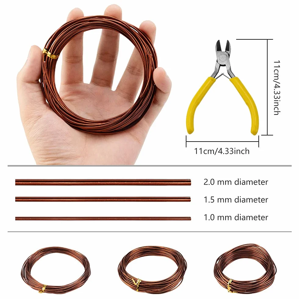 5 Rotoli Filo in Alluminio per Bonsai 1/1,5/2,0 MM Filo per Bonsai Albero da Giardino Filo di Alluminio Anodizzato Accessori Bonsai Filo per Piante con Filo Tagliafilo, Marrone Ogni Rotolo 10M