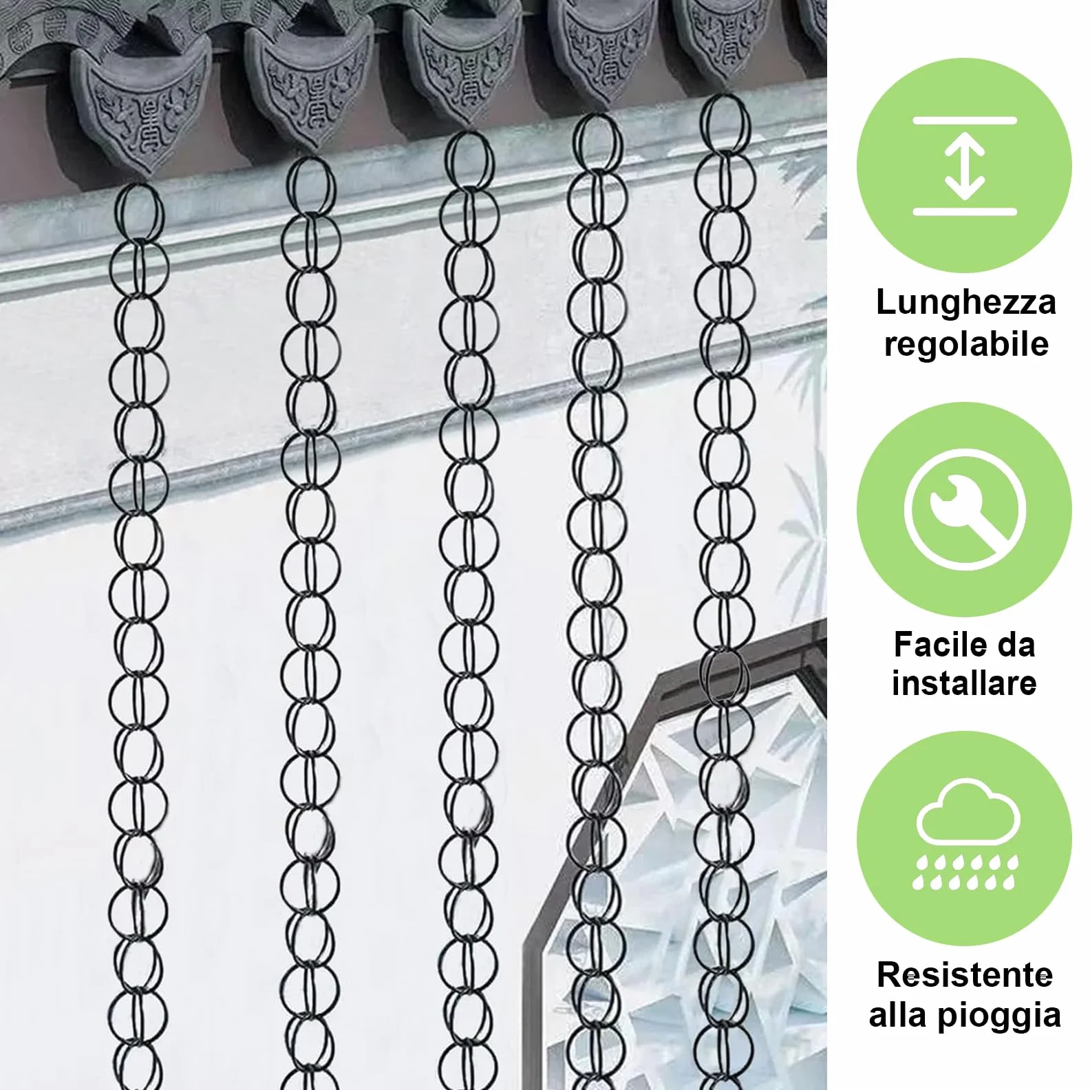 Catena per Esterni Gocciolatoio da Grondaia Pioggia in Alluminio Antiruggine 2m