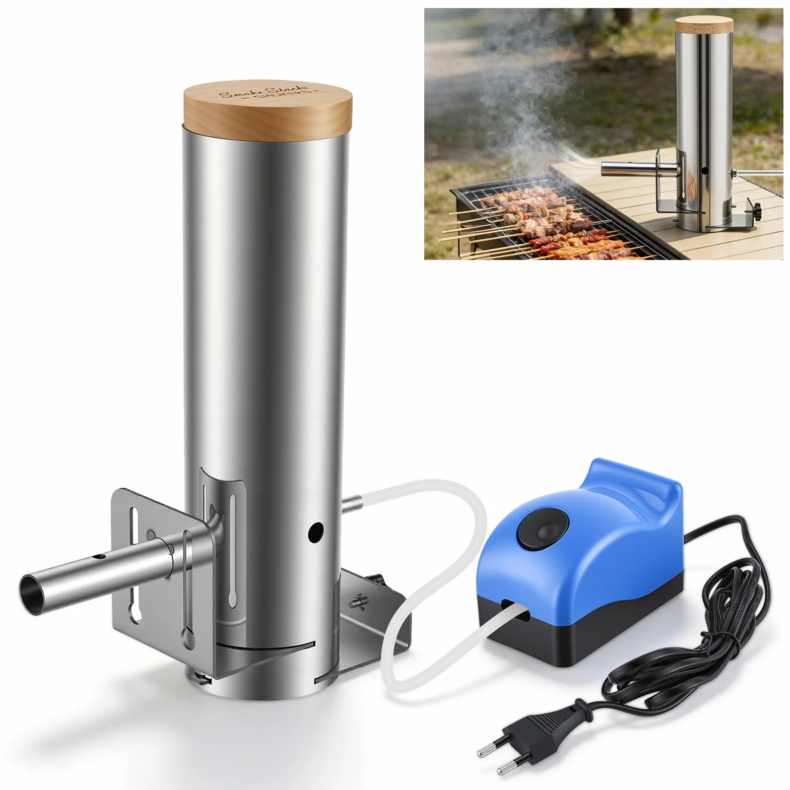 Generatore di fumo freddo in acciaio inox con pompa – Generatore di fumo per affumicatura a freddo di pesce, carne, formaggio, compatto e con fumo continuo fino a 4 ore