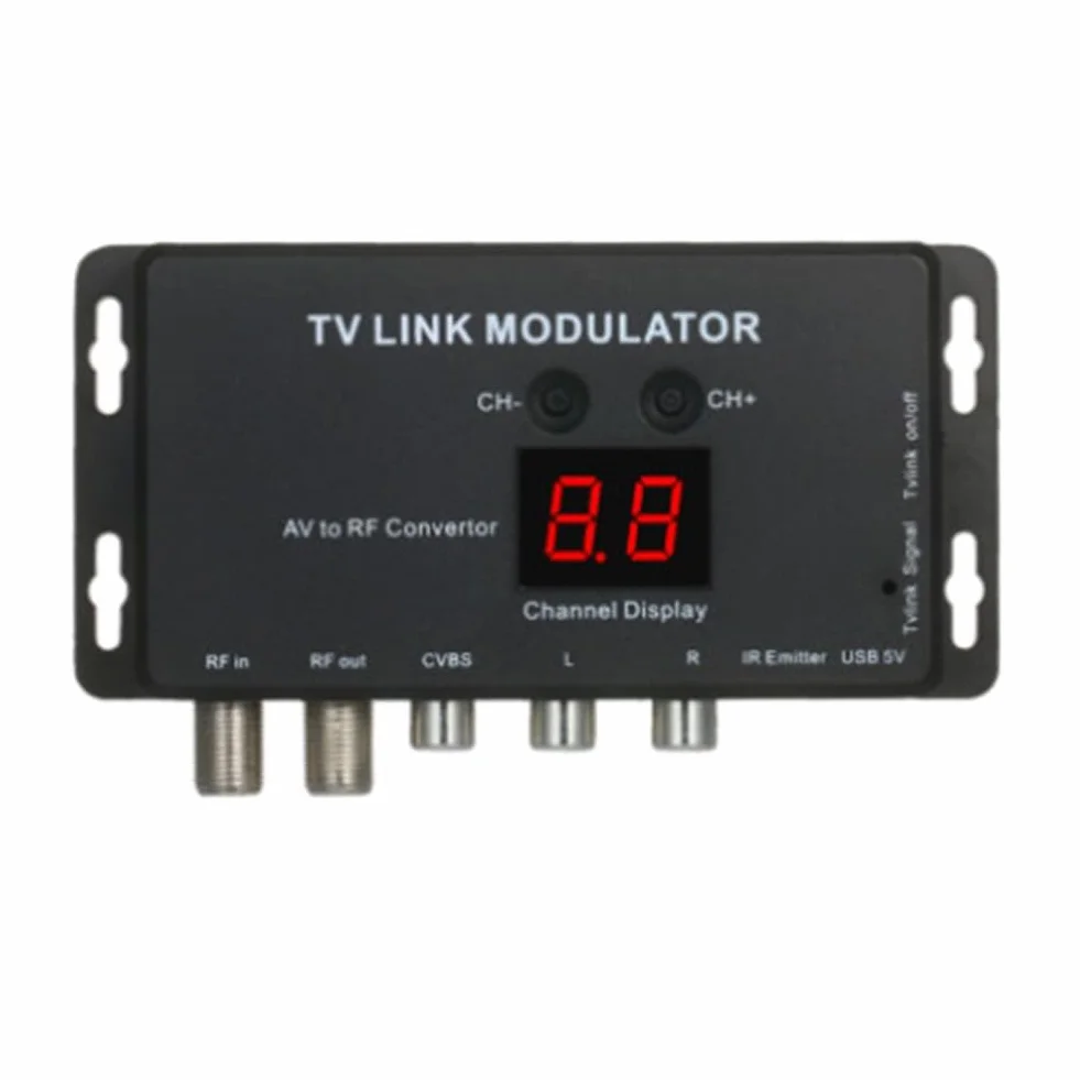 TM70 UHF TV Link Modulatore AV a RF Converter con display canale, uscita regolabile PAL/NTSC nero