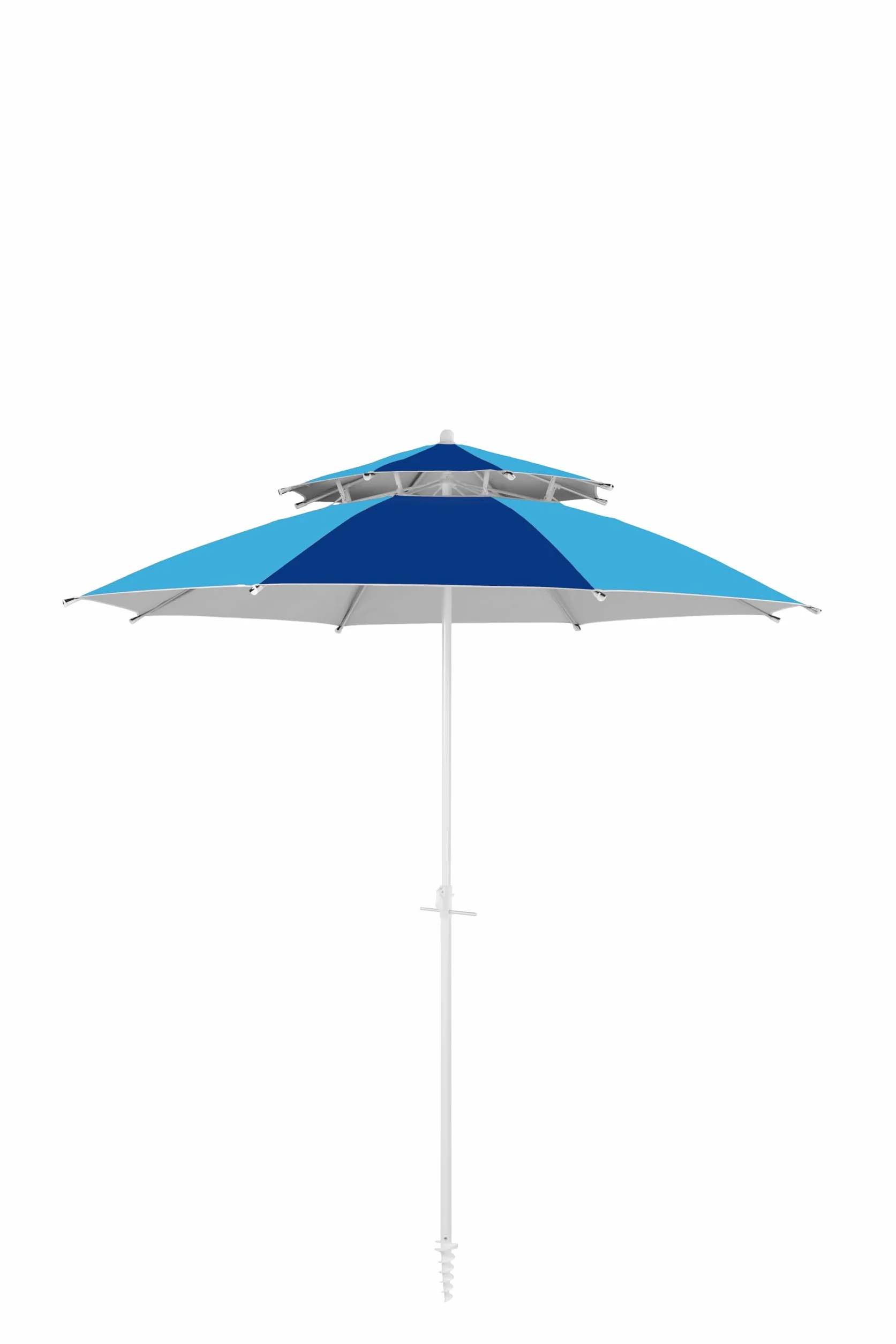 Ombrellone da Spiaggia Doppio Tetto, 240 cm, Blu Navy-Light Blue, Protezione UV50+, Alluminio