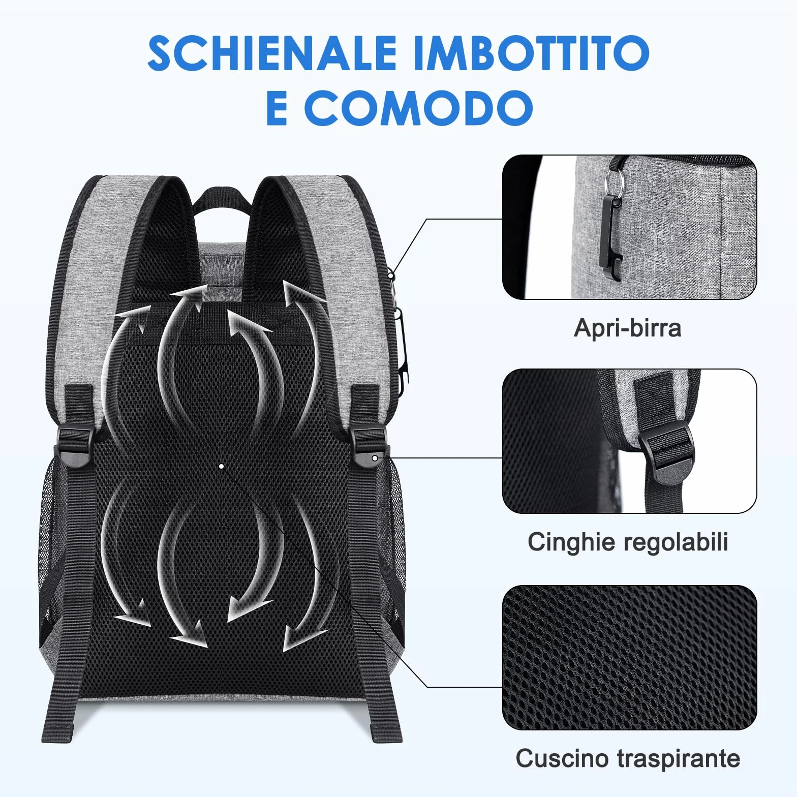 Zaino Termico Frigo 24L Borsa Termica Isoterma Impermeabile Grigio