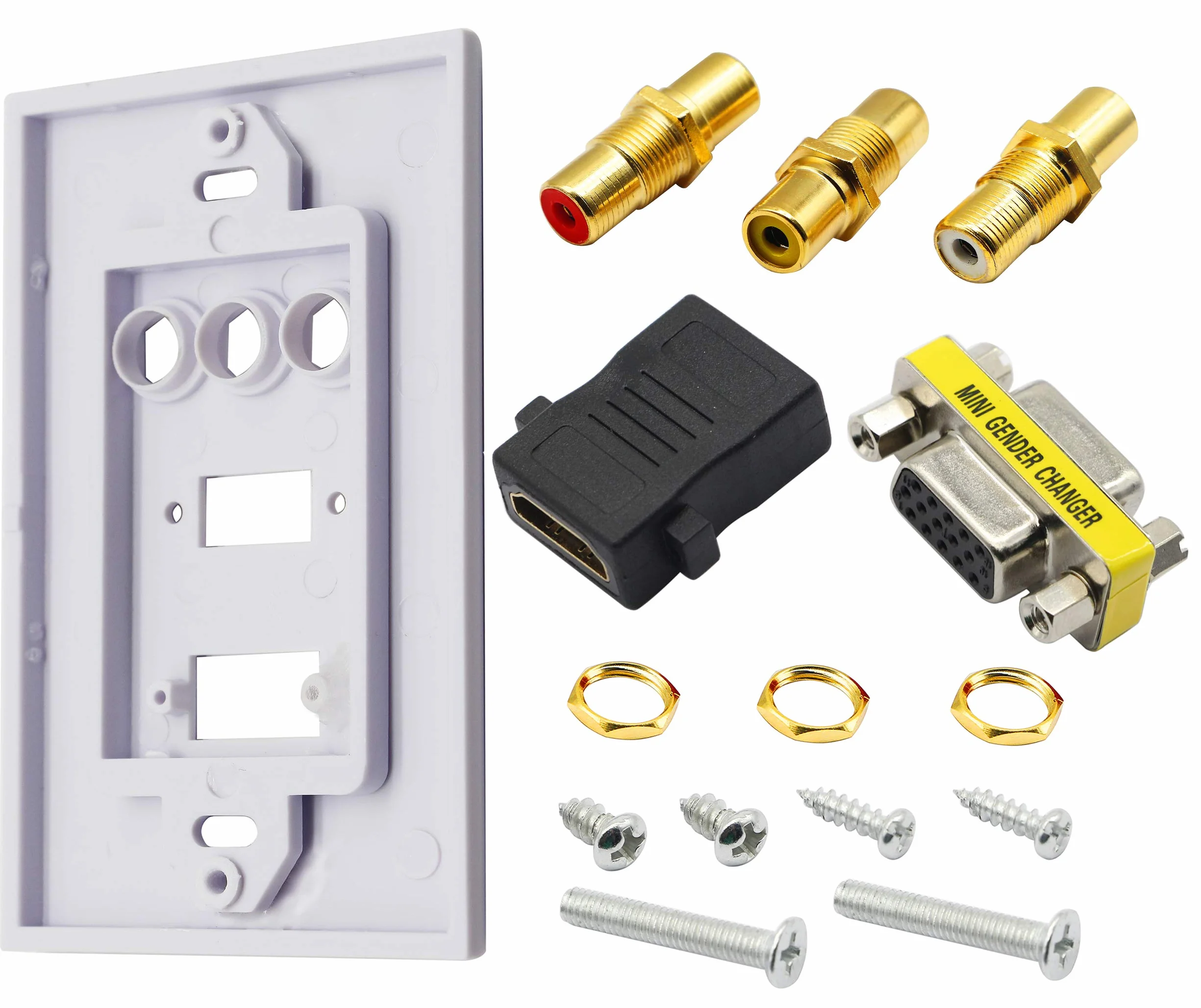 3RCA HDMI VGA Wall Plate Composite Audio Video Face Plate Bianco