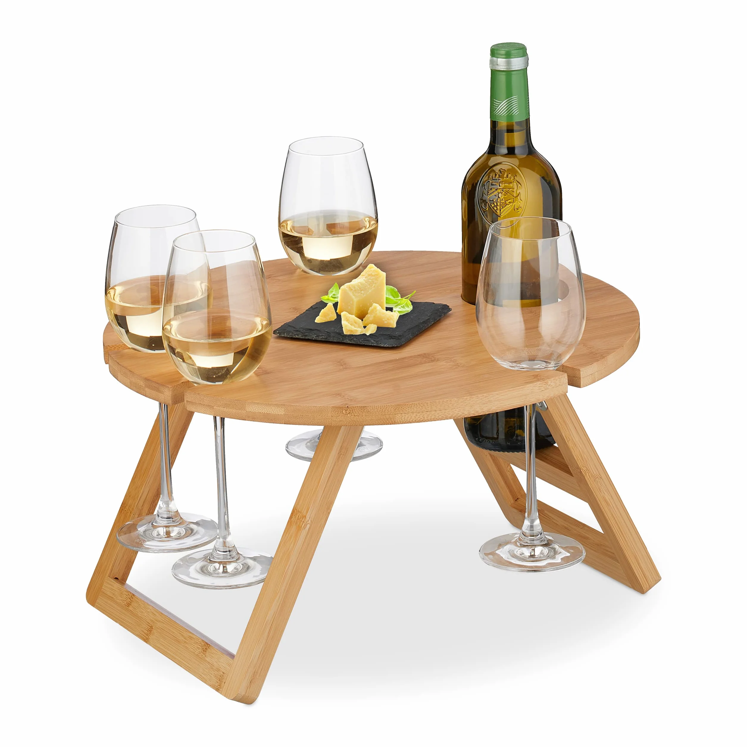 Relaxdays Tavolino Pieghevole, Vassoio per Letto e Picnic, Gambe Richiudibili, bambù, Rotondo, HD: 22 x 39 cm, Naturale