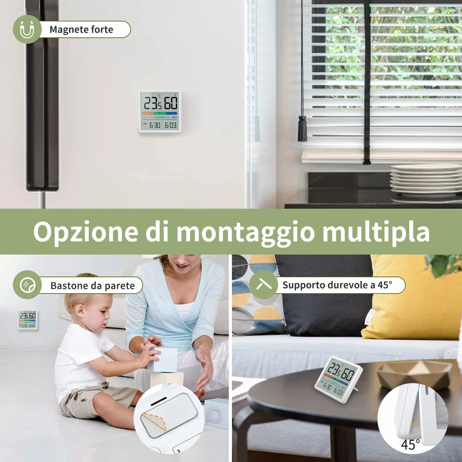 NOKLEAD Igrometro Termometro Digitale per Interni, Sensore Temperatura Umidità Portatile, Misuratore Accurato Bianco