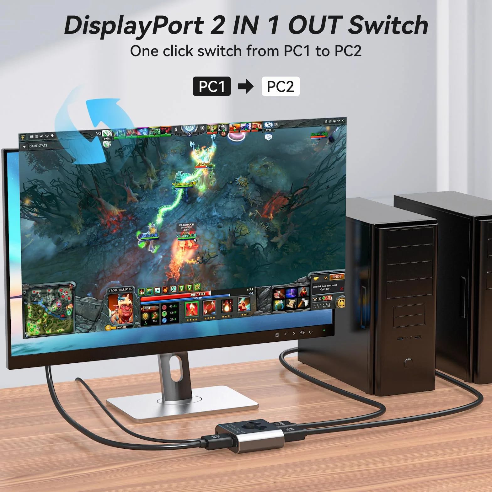 Switch Display Port 2 In 1 Out 8K60Hz 4K144Hz Displayport 1.4 DP Compatibile TV Monitor Proiettori