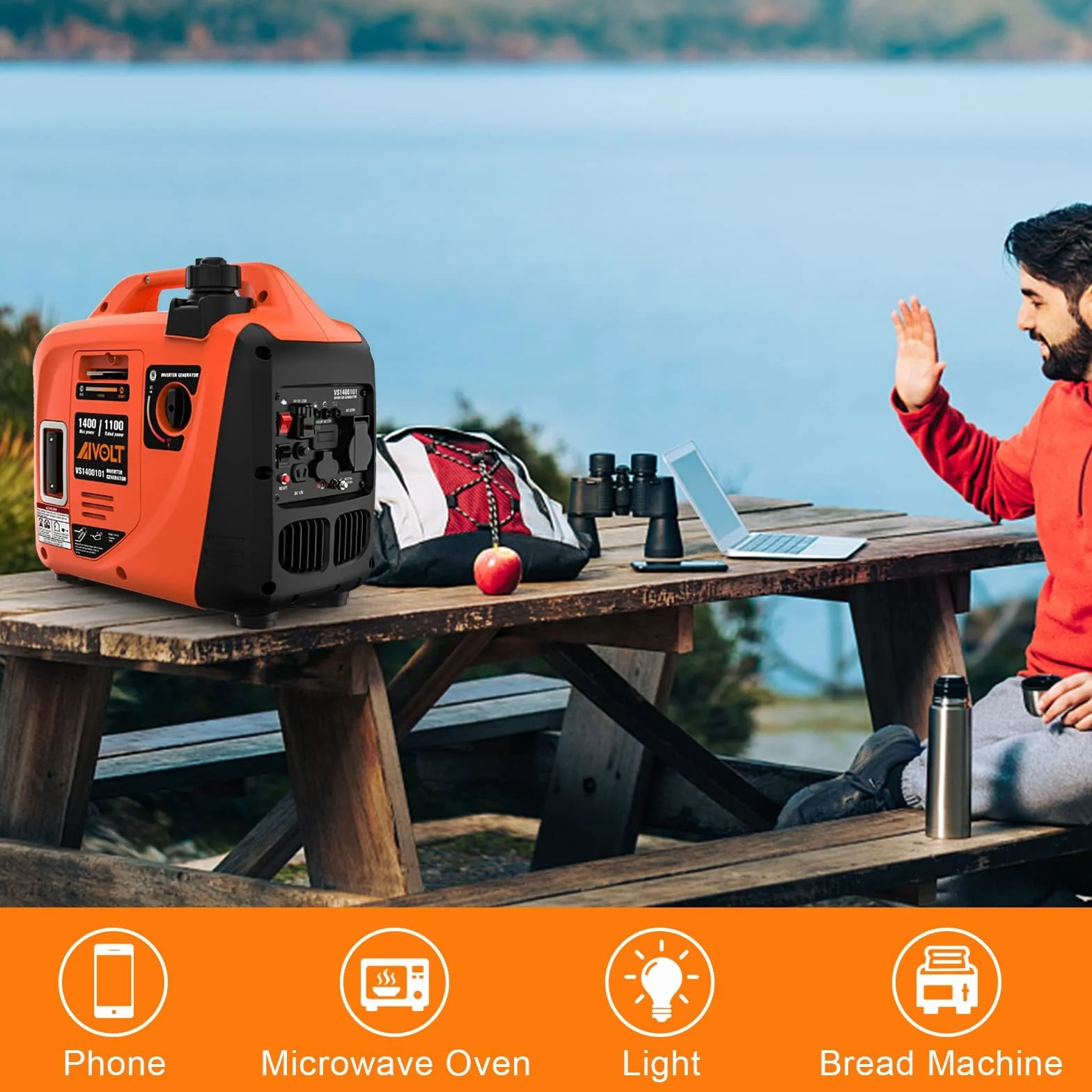 AIVOLT Generatore Inverter 1400 Watt generatore di corrente silenziato gruppo elettrogeno emergenza a benzina silenzioso per campeggio, festival e uso domestico con 2 prese USB, 12V DC e 230 V AC