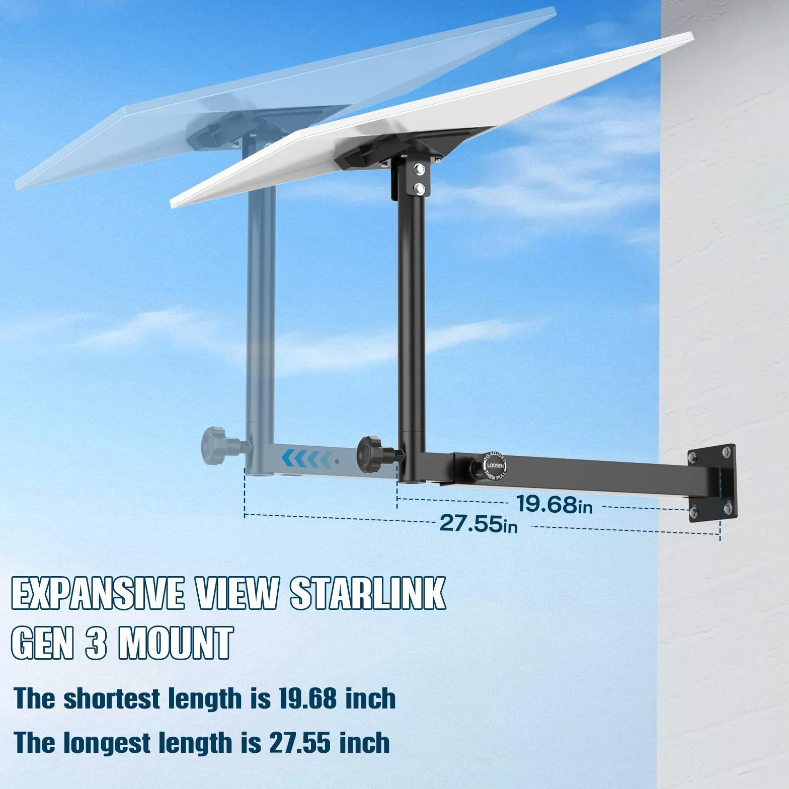 Starlink Gen 3 Supporto per grondaie lunghe, kit di montaggio regolabile con adattatore per tubi in acciaio resistente