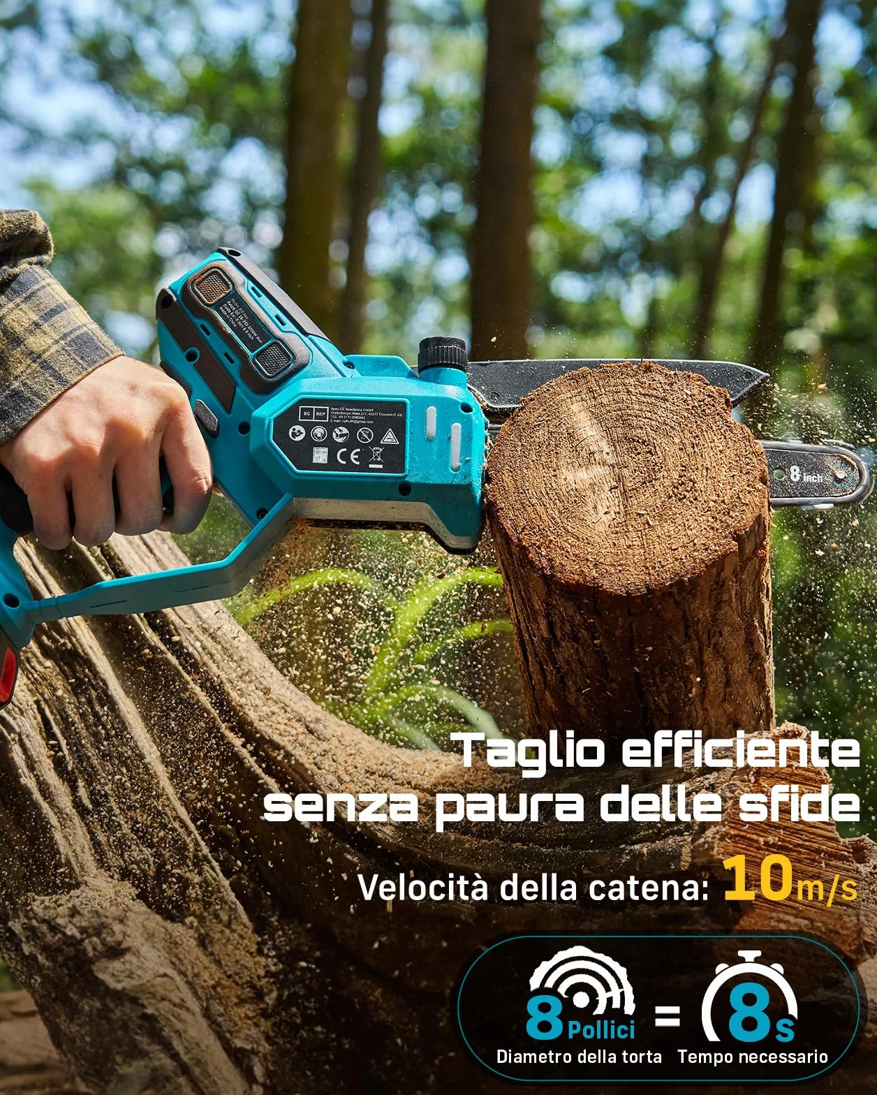 SEESII 6 & 8 Motosega a Batteria, 1000 W Mini Motosega con 2 * 4000 mAh Batterie, Sega Elettrica per Legno con Lubrificazione Automatica, Chainsaw Motosega da Potatura, Rami