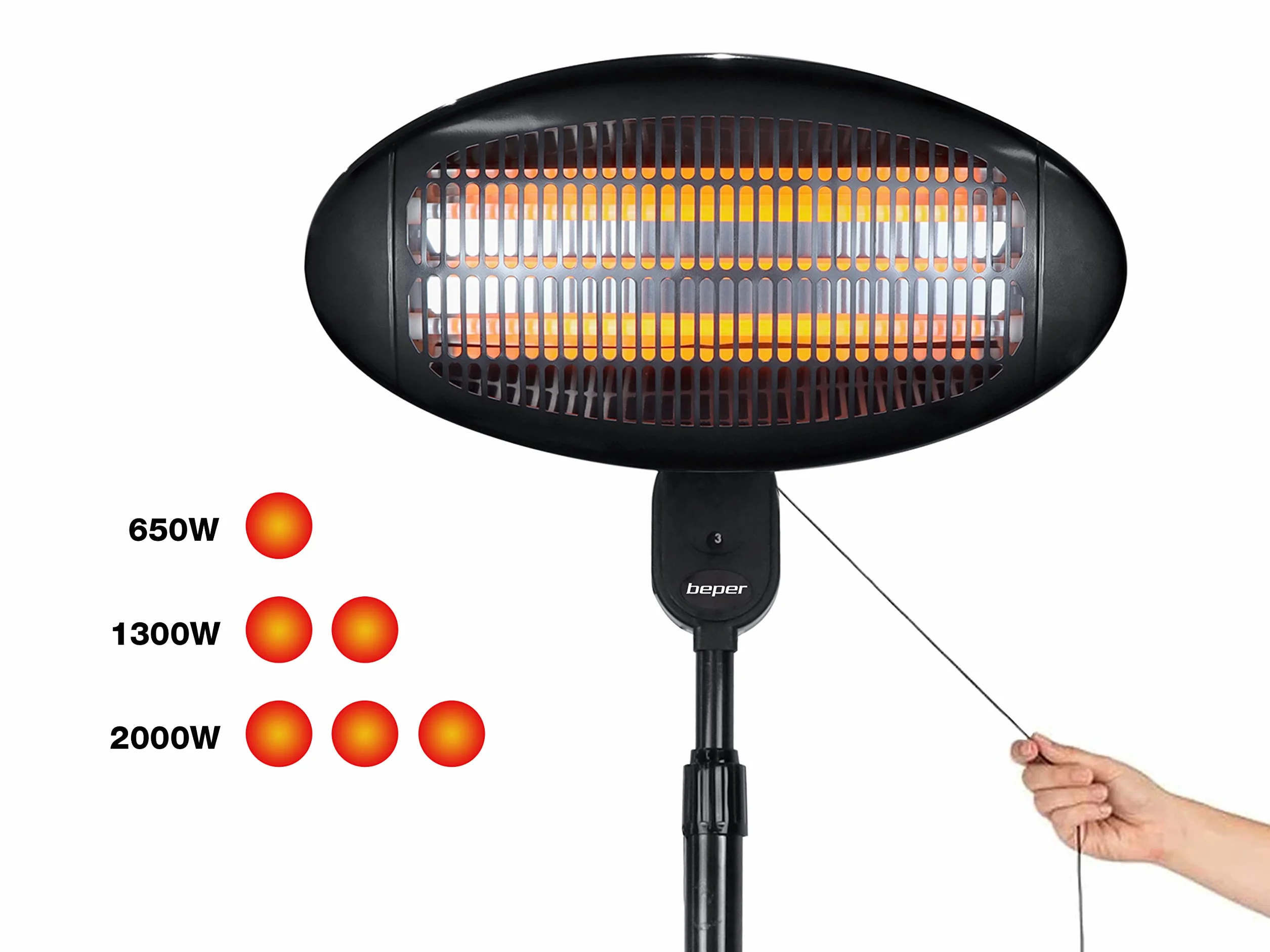 BEPER P203PAN002 Lampada Riscaldante a Basso Consumo 3 Impostazioni Calore Stufa Quarzo Esterno