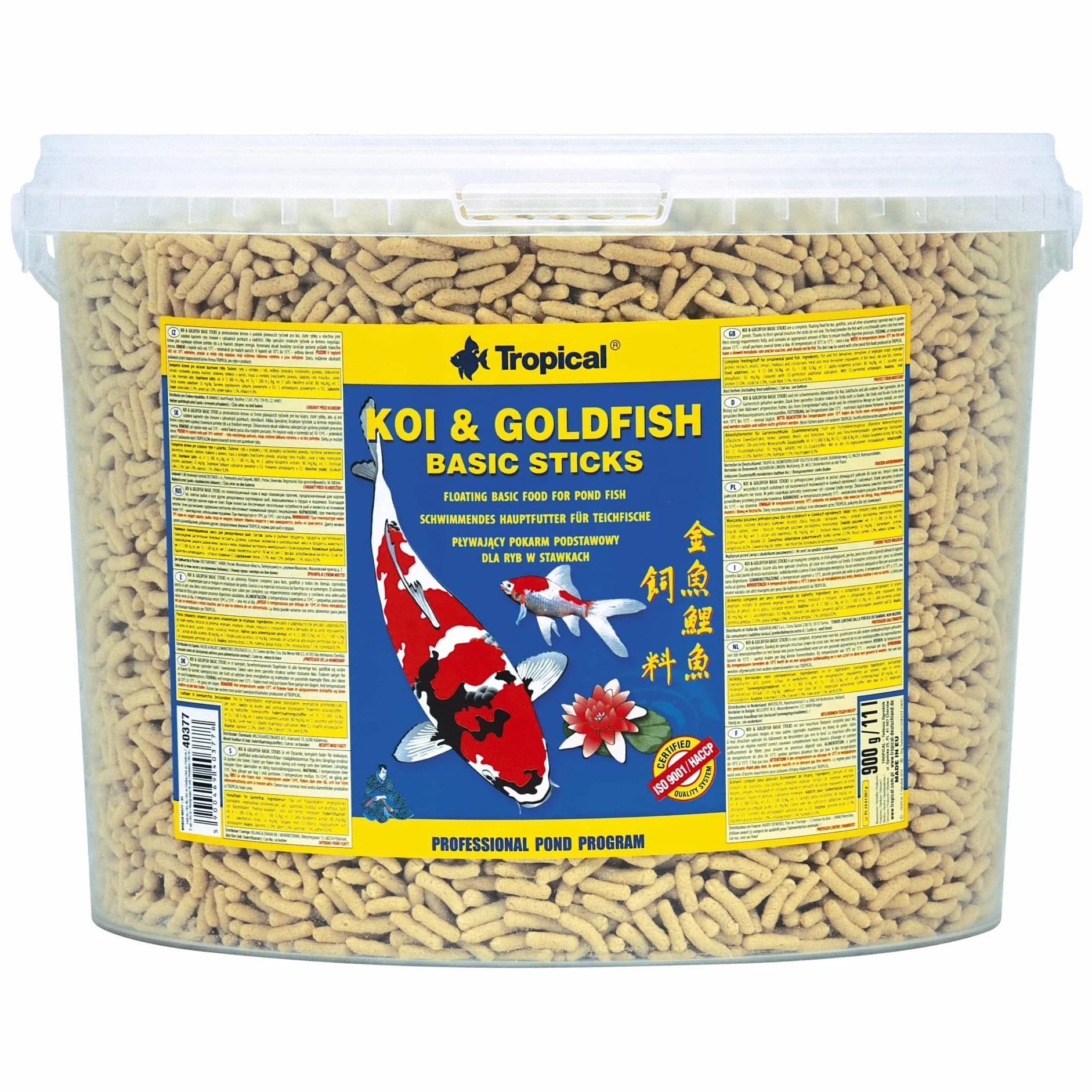 Koi&Goldfish Basic Sticks 11L / 900g - è Un mangime Completo e Galleggiante per Koi, Pesci Rossi e Tutte Le Altre Carpe Ornamentali allevate in laghetti da Giardino