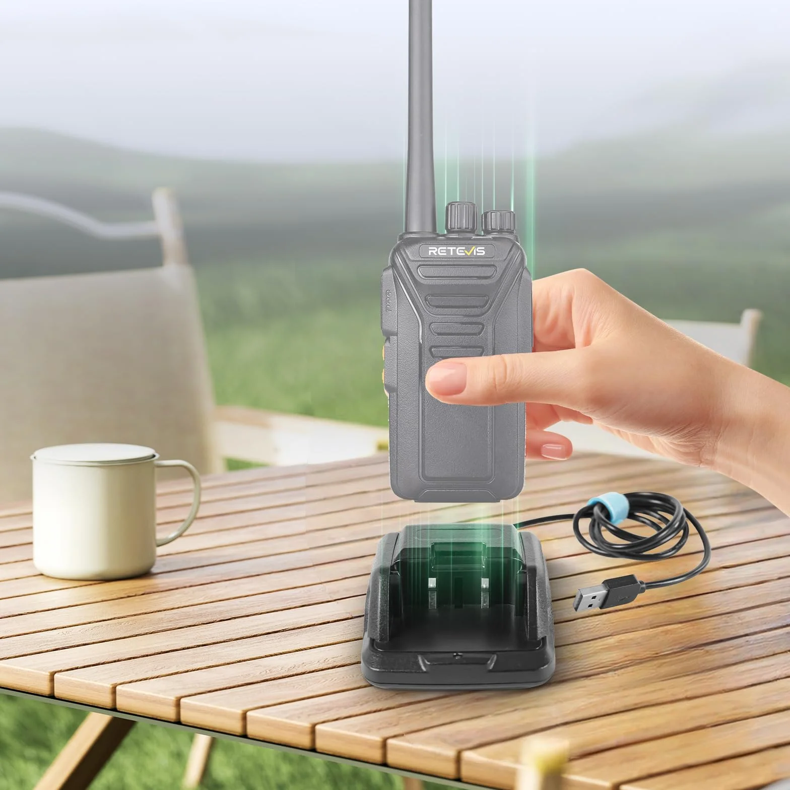 Retevis RT27 Caricabatterie Base di Ricarica Originale con USB Compatibile, Nero