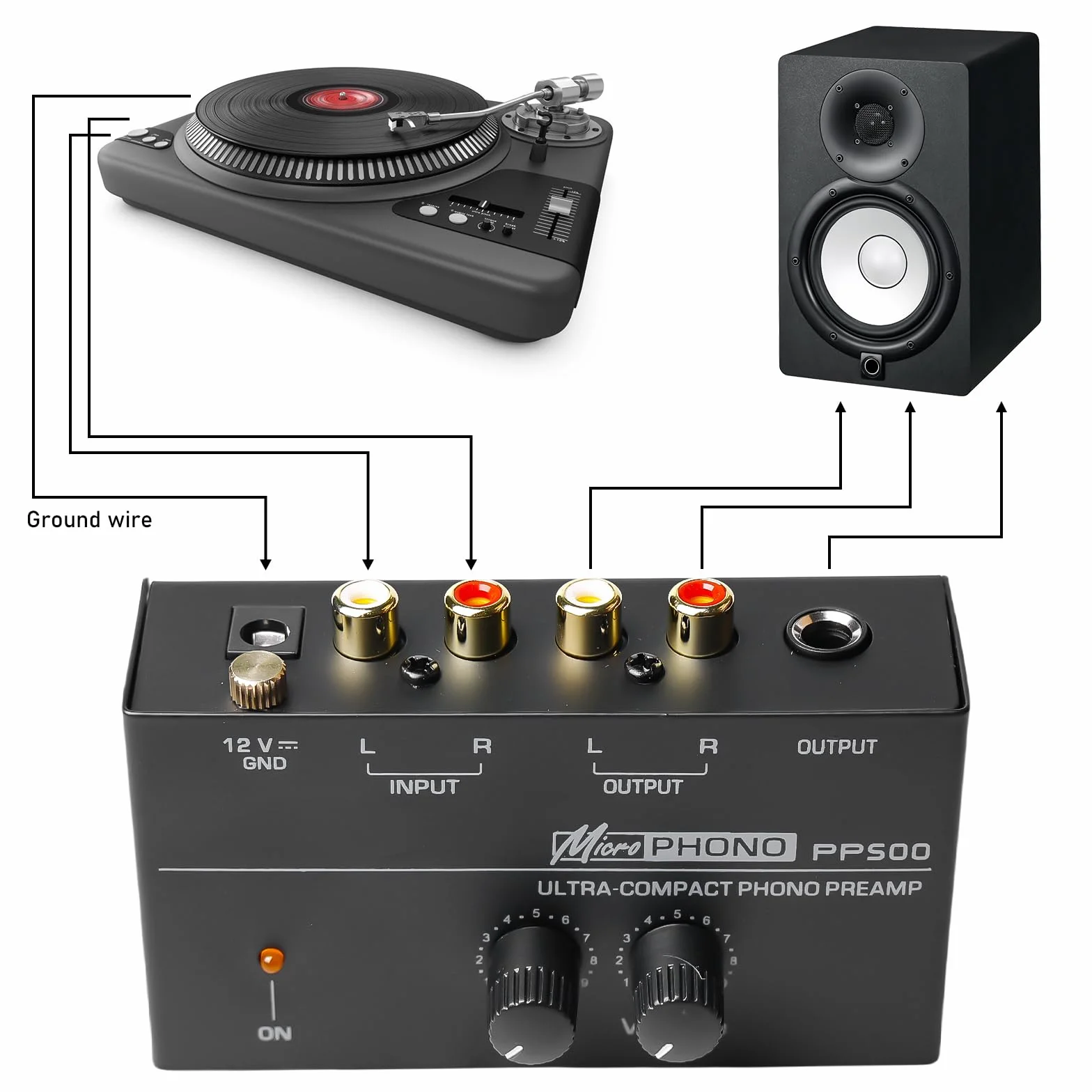 Giradischi Amplificatore Stereo Preamplificatore MM Nero