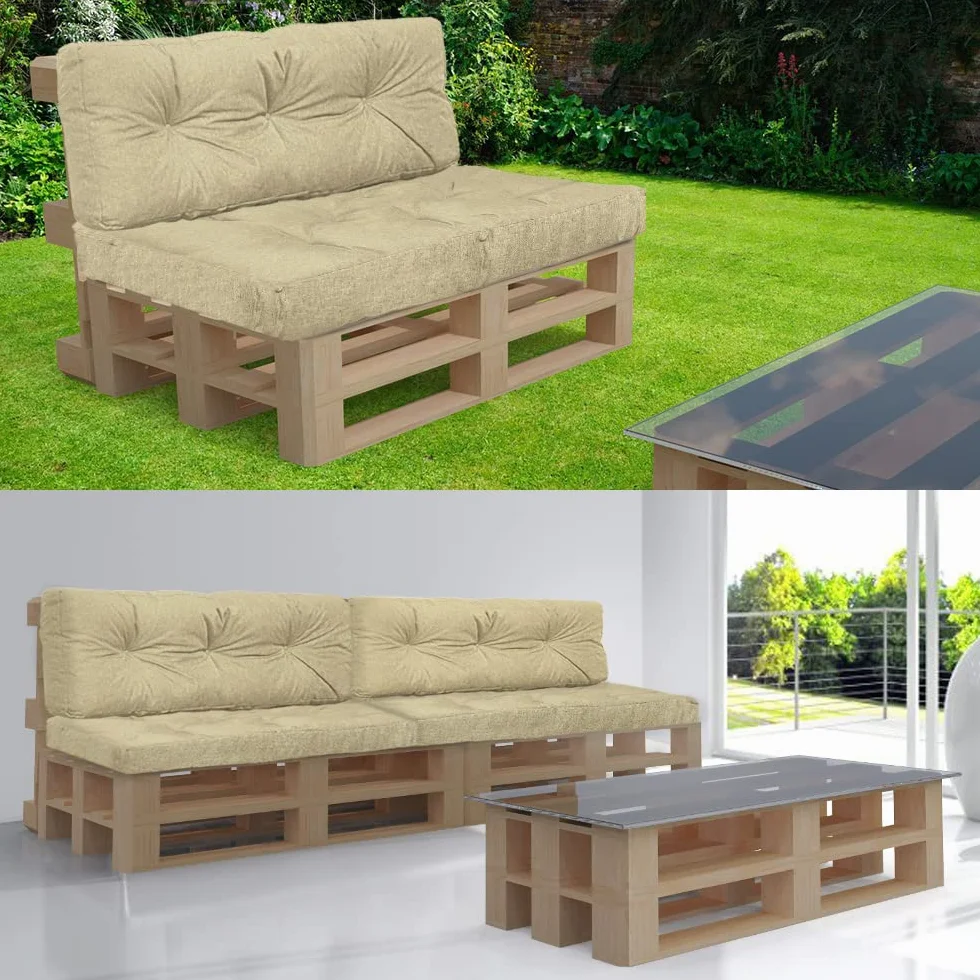 VOUNOT® Pallet Cushion Set Impermeabile 120x80 120x40 Beige