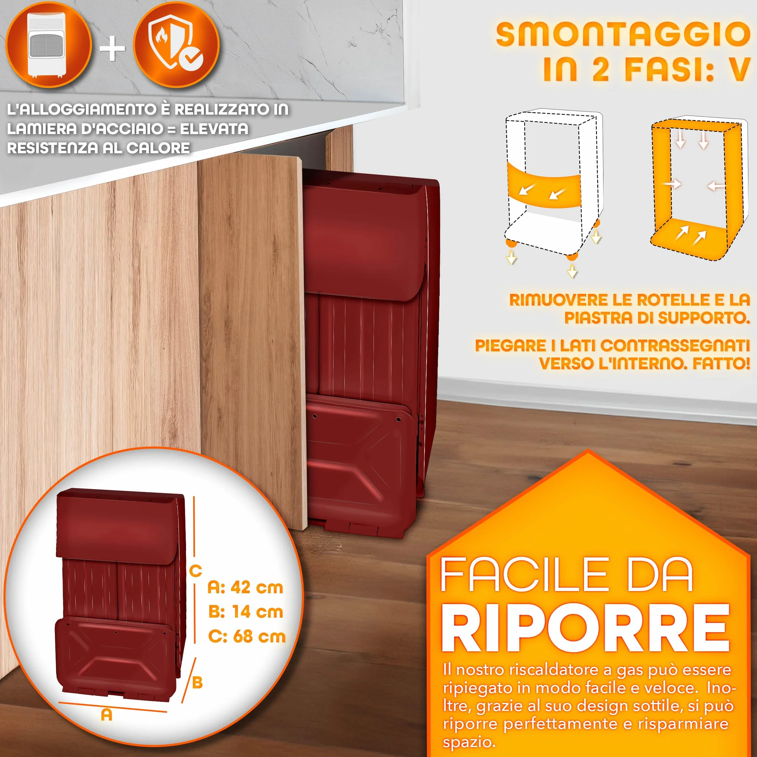 TRESKO Stufa a Gas 4200 Watt, Riscaldatore con Regolatore di Pressione, 3 Livelli, Rosso