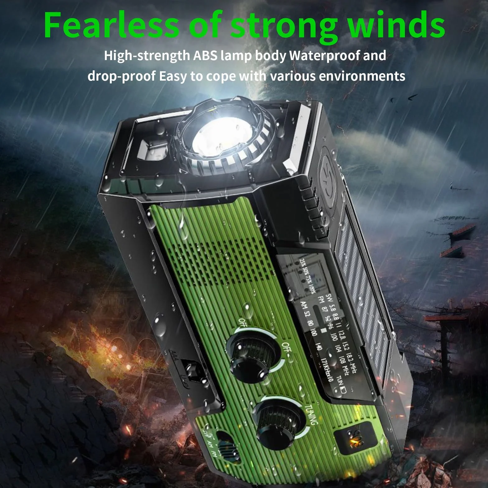 SOLARBABY Radio solare di emergenza con manovella, torcia LED, allarme SOS, AM/FM, batteria 4000 mAh, ricarica smartphone (Verde)