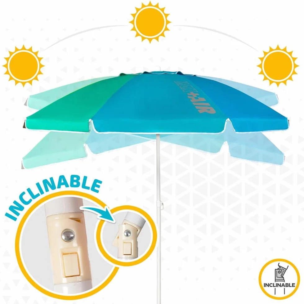 AKTIVE Grande ombrellone da spiaggia Ø200 cm antivento UV 50 palo 28-32 mm flessibile borsa