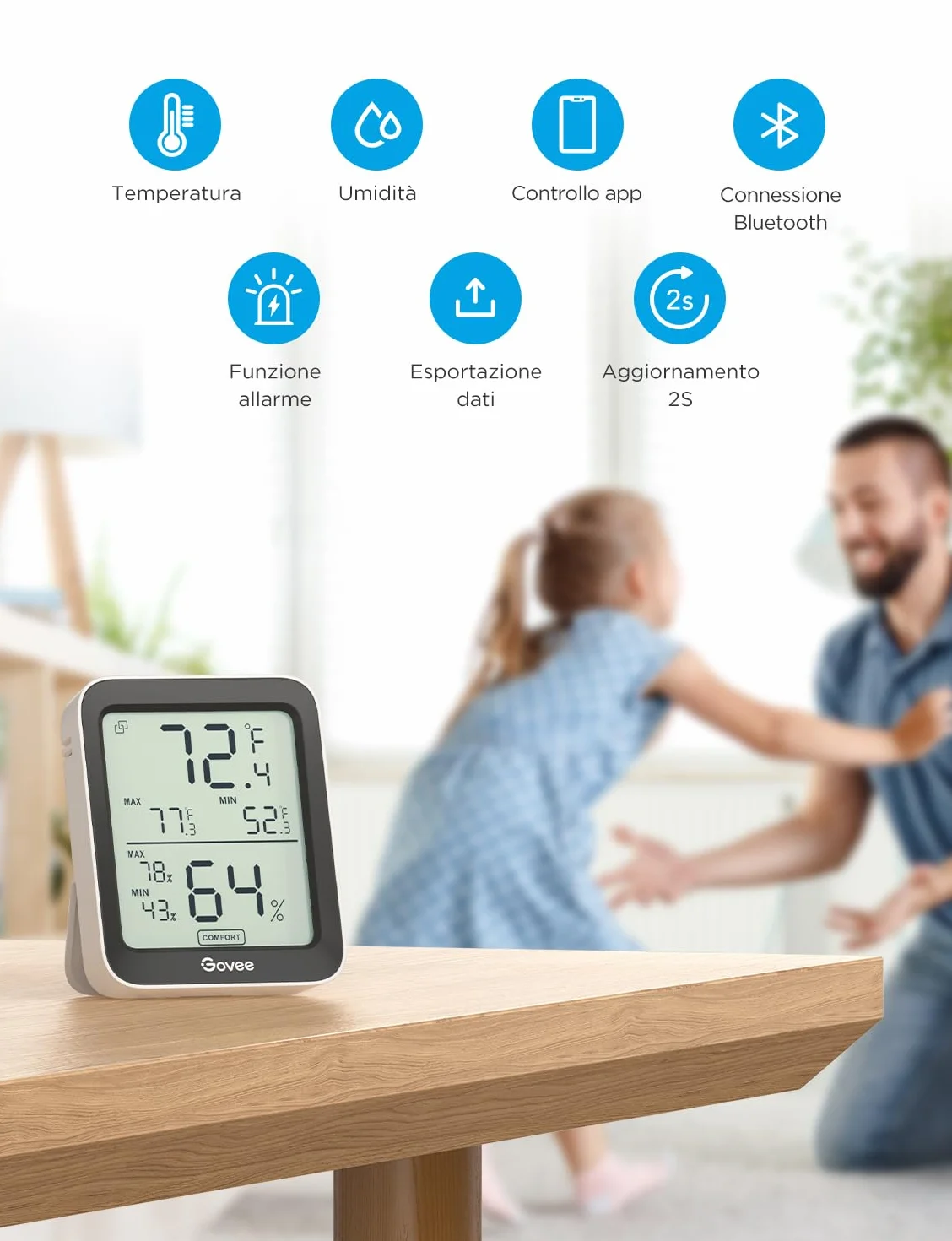 Govee Igrometro Termometro Interno Bluetooth, Monitor Temperatura Umidità con App, Sensore Digitale LCD per Casa Rettili Serra