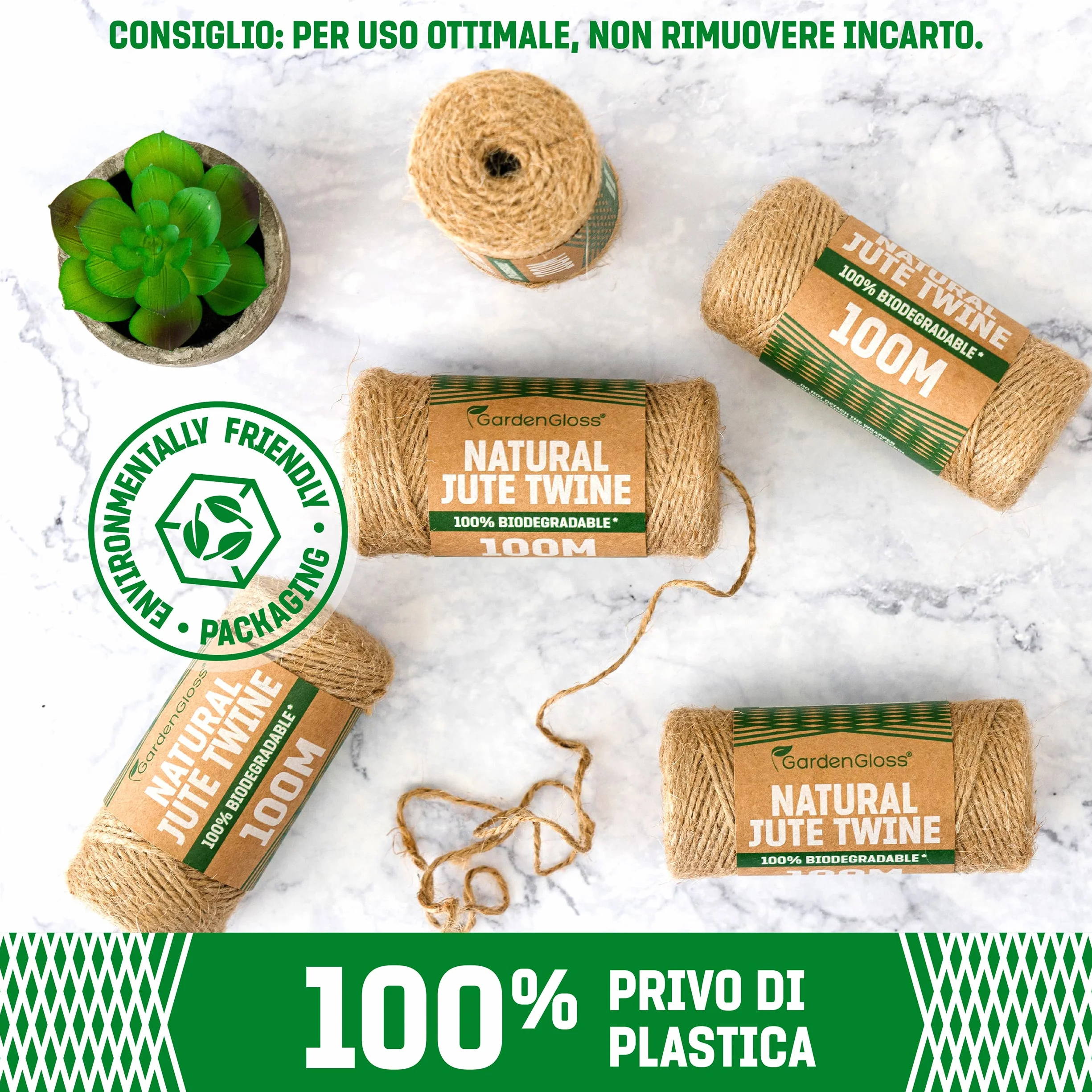 GardenGloss® Corda Juta In Fibra Naturale (100m) - Spago per il giardinaggio, l'artigianato, il fai da te e le confezioni regalo - 100% biodegradabile