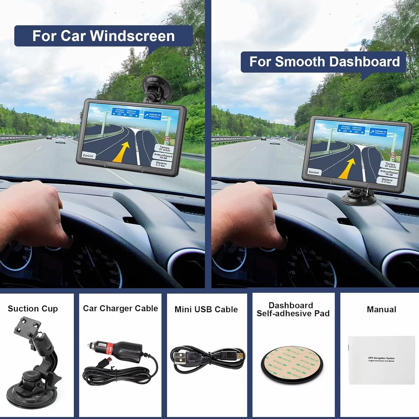 Navigatore Satellitare 9 Pollici Touchscreen 8GB DDR256 POI Avviso Guida Vocale Lane Aggiornamento EU Gratuito a Vita per Auto e Camion