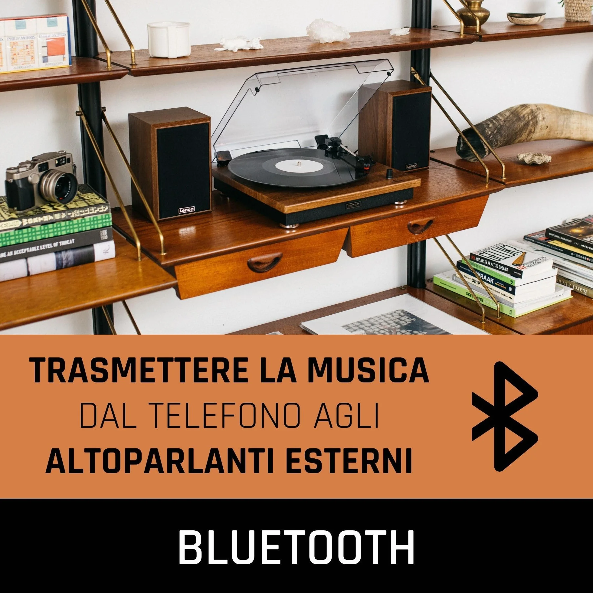 Lenco LS-100 Giradischi Hi-Fi Bluetooth 5.0 20 watt RMS Altoparlanti esterni