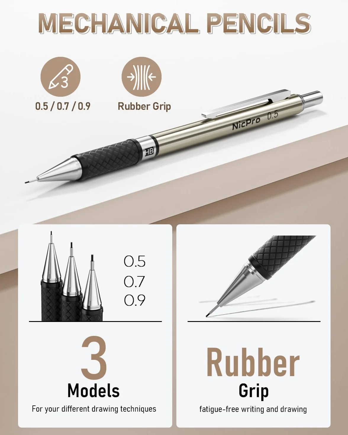 Nicpro 30 Pezzi Portamine Metallo Set con Custodia Pelle 0,5 0,7 0,9 2mm per Disegno Scrittura