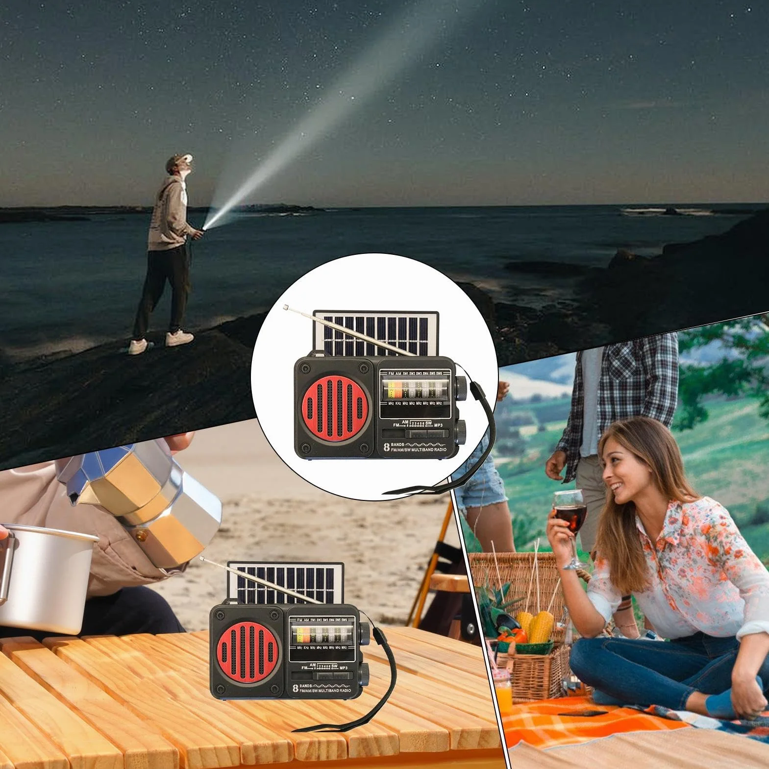 Radio a Manovella a Batteria con Torcia USB e Solare per Campeggio Sopravvivenza