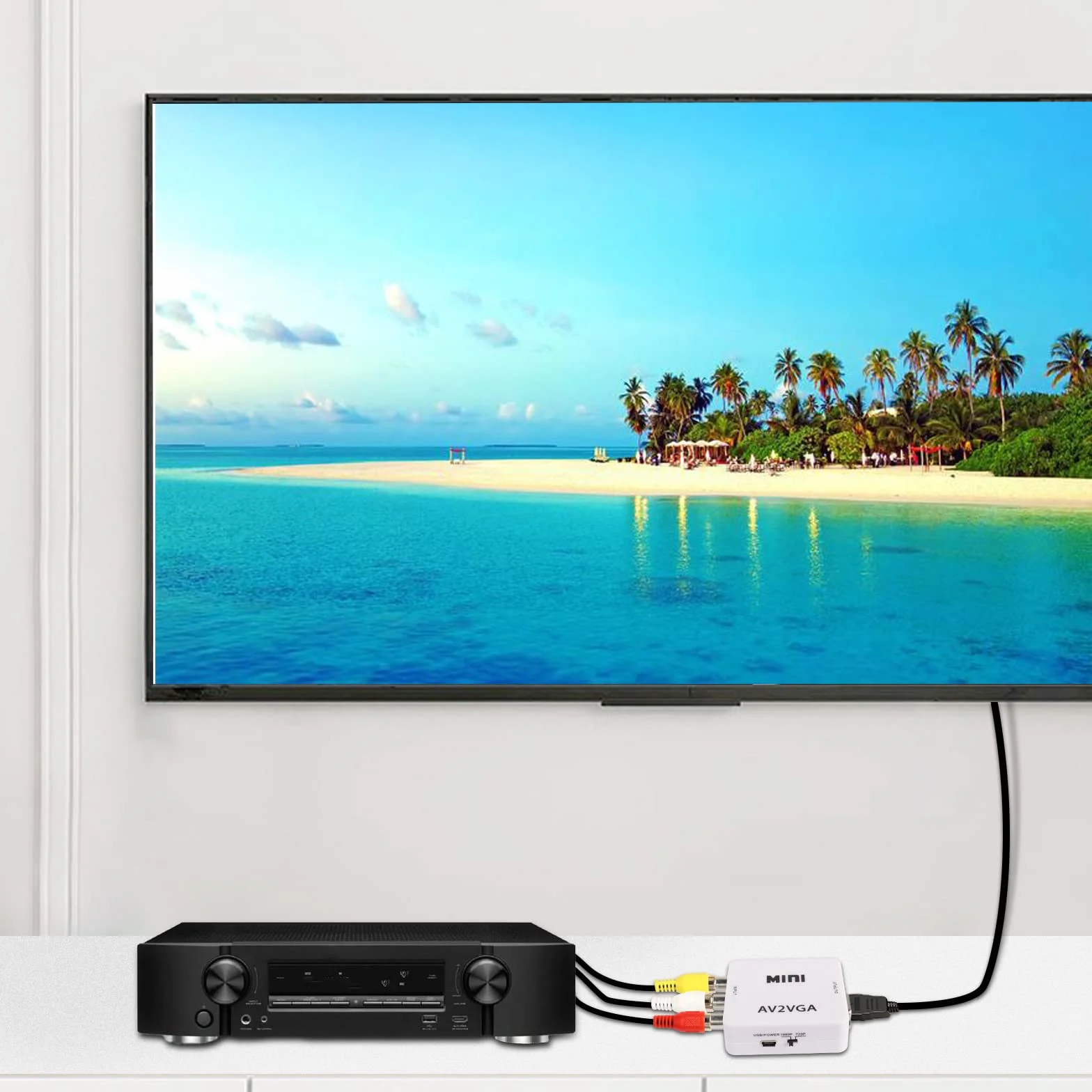 AV a VGA Adattatore Audio Video Converter, Composite AV a VGA + 3.5mm 1080p USB TV Video Playing Adapter