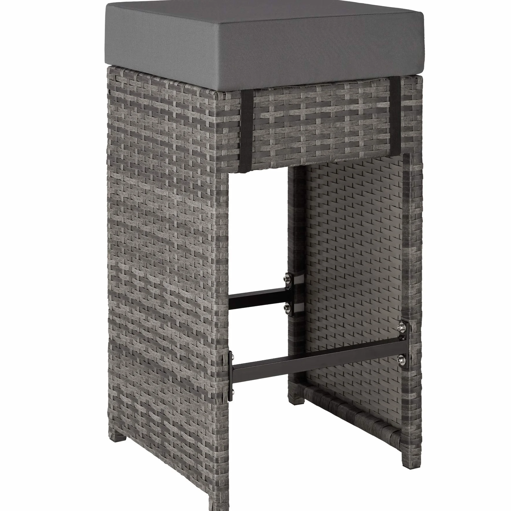 tectake® Set Tavolo e Sgabelli da Bar in Polyrattan Ibiza, Set da Bar 7 Pezzi, 1 Tavolo con Lastra in Vetro, 6 Sgabelli, Comodi Cuscini, Involucro Protettivo Incluso - Grigio