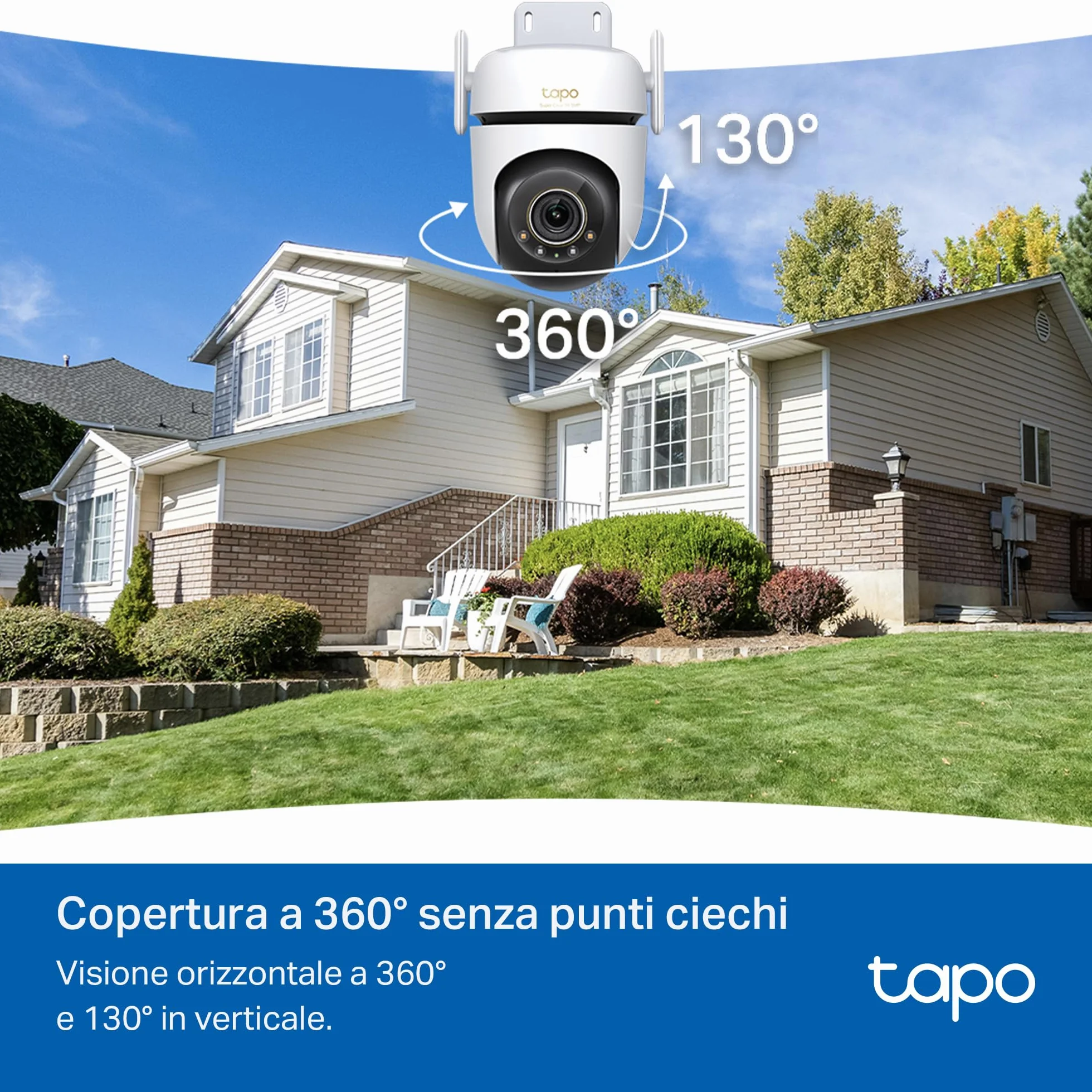 Tapo C530WS Telecamera Wi-Fi Esterno 3K 5MP 360° Visione Notturna a Colori Starlight Rilevamento AI IP66 Wi-Fi Ethernet Allarme Sonoro Luminoso MicroSD 512 GB