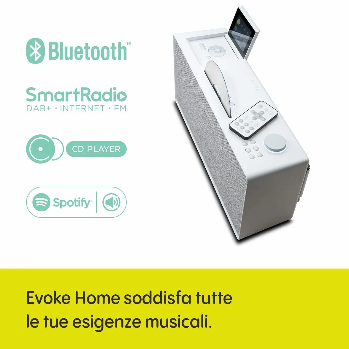 Pure Evoke Home All-In-One Music System DAB+ UKW Radio Internet Radio Spotify Connect Bluetooth CD 100 Watt Bianco cotone