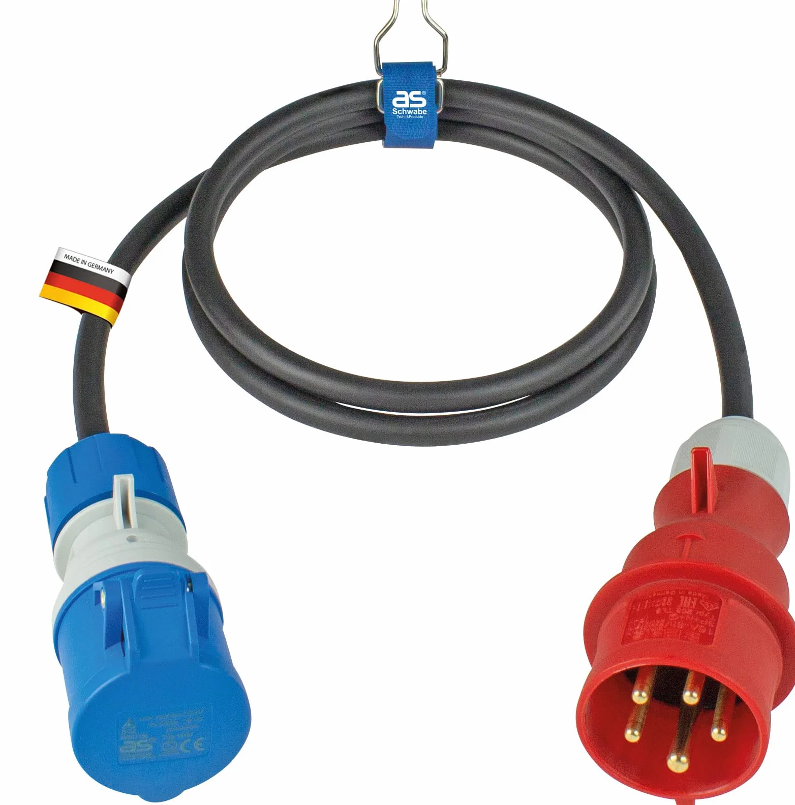 as - Schwabe CEE Cavo adattatore caravan 1,5 m - Spina CEE 400 V / 16 A / 5 poli & attacco CEE con coperchio incernierato 230 V / 16 A / 3 poli - Adatto per interni / esterni - IP44 - Made in Germany