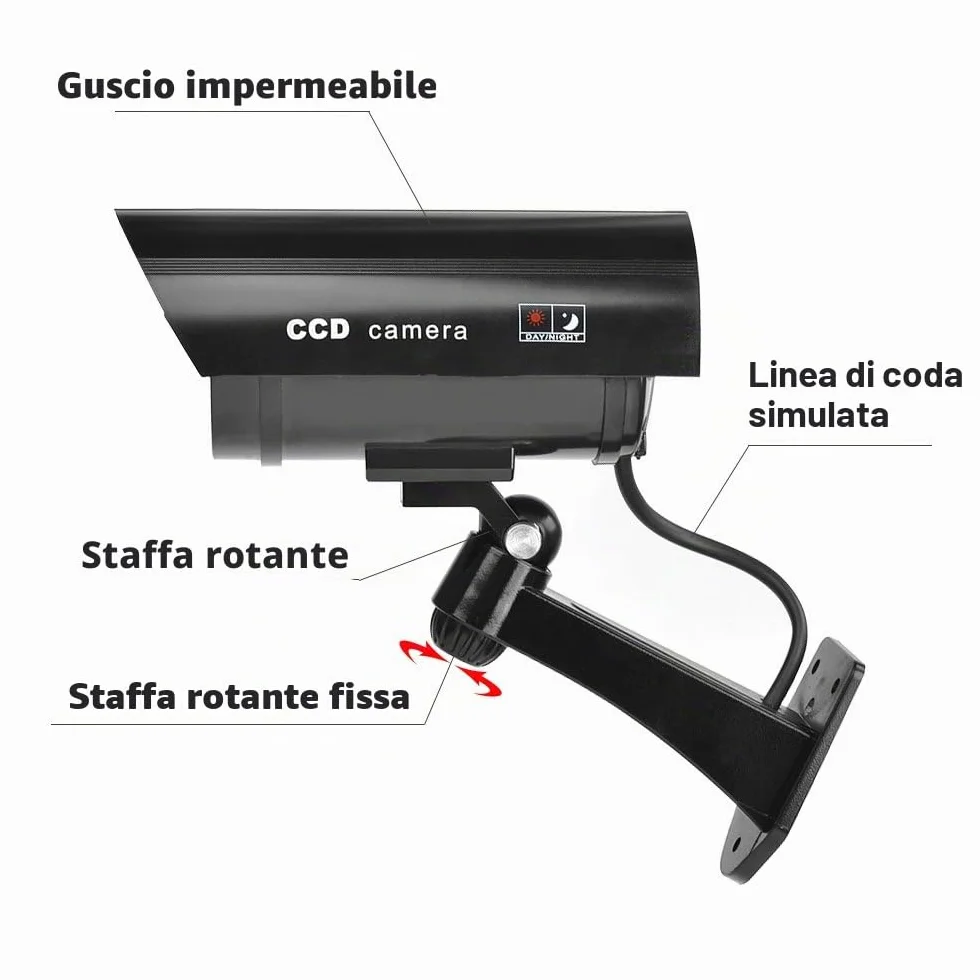 Telecamera di Sicurezza Fittizia TIMESETL con LED Rosso Lampeggiante - Nera