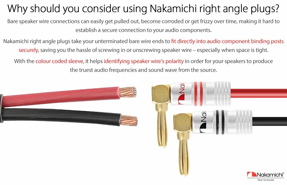 Nakamichi connettori a banana 12-18 AWG 4 mm placcati in oro 24 K 4 pezzi spine angolate
