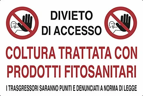 CARTELLO Coltura Trattata con prodotti Fitosanitari 30x20 cm