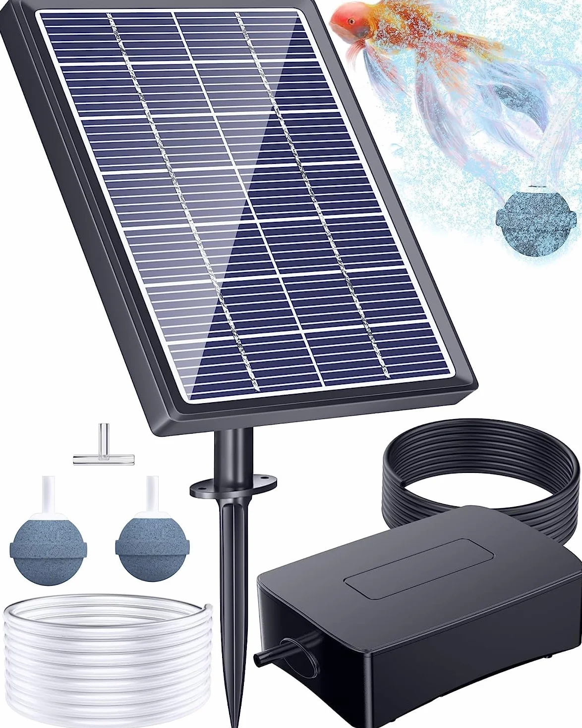 Biling Aeratore Solare per Laghetti, 2,5 W Ossigenatore Solare per Laghetto con 2200 mAh Batteria, Pompa ad Aria Solare per Circolazione Ossigenante Aerazione di Acquario, Laghetto da Pesca, Giardino