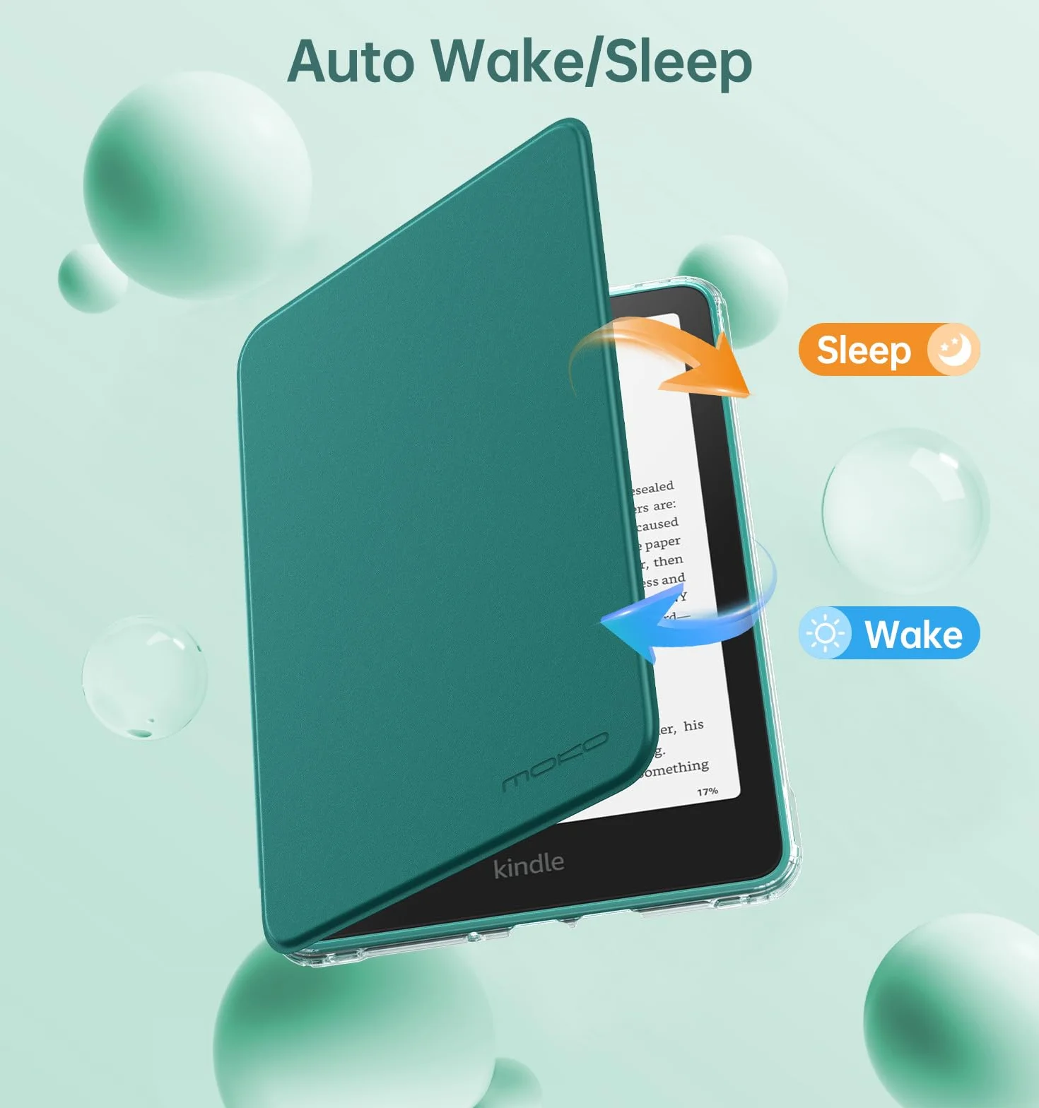 MoKo Custodia Girevole 360° per 7" Kindle Paperwhite 12a Gen 2024 e Kindle Colorsoft 2024/2025, Magnetica con Auto Wake/Sleep, Verde Giada