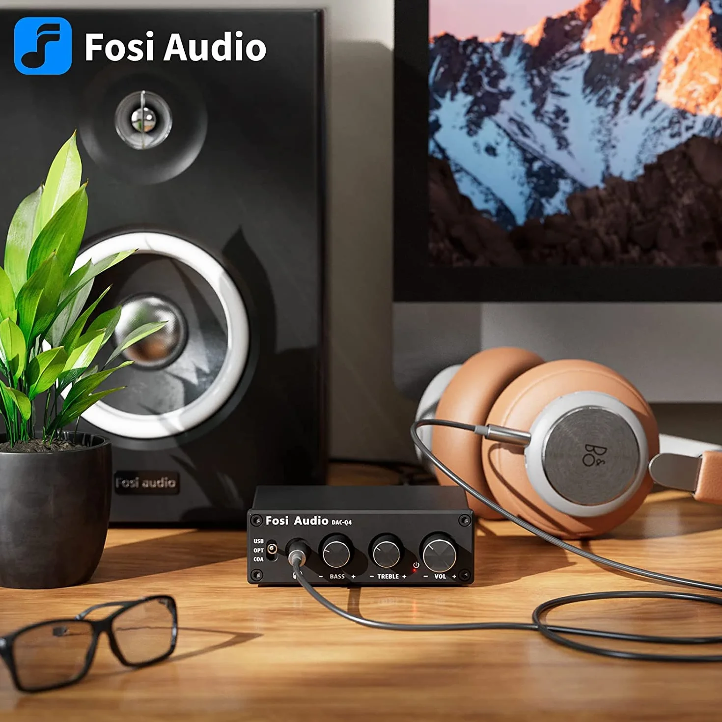 Fosi Audio Q4 DAC Amplificatore per Cuffie, Mini DAC USB C Hi-Res 32bit/768kHz, Uscita 3,5mm RCA, Ingresso Ottico Coassiale, per PC Home Theatre