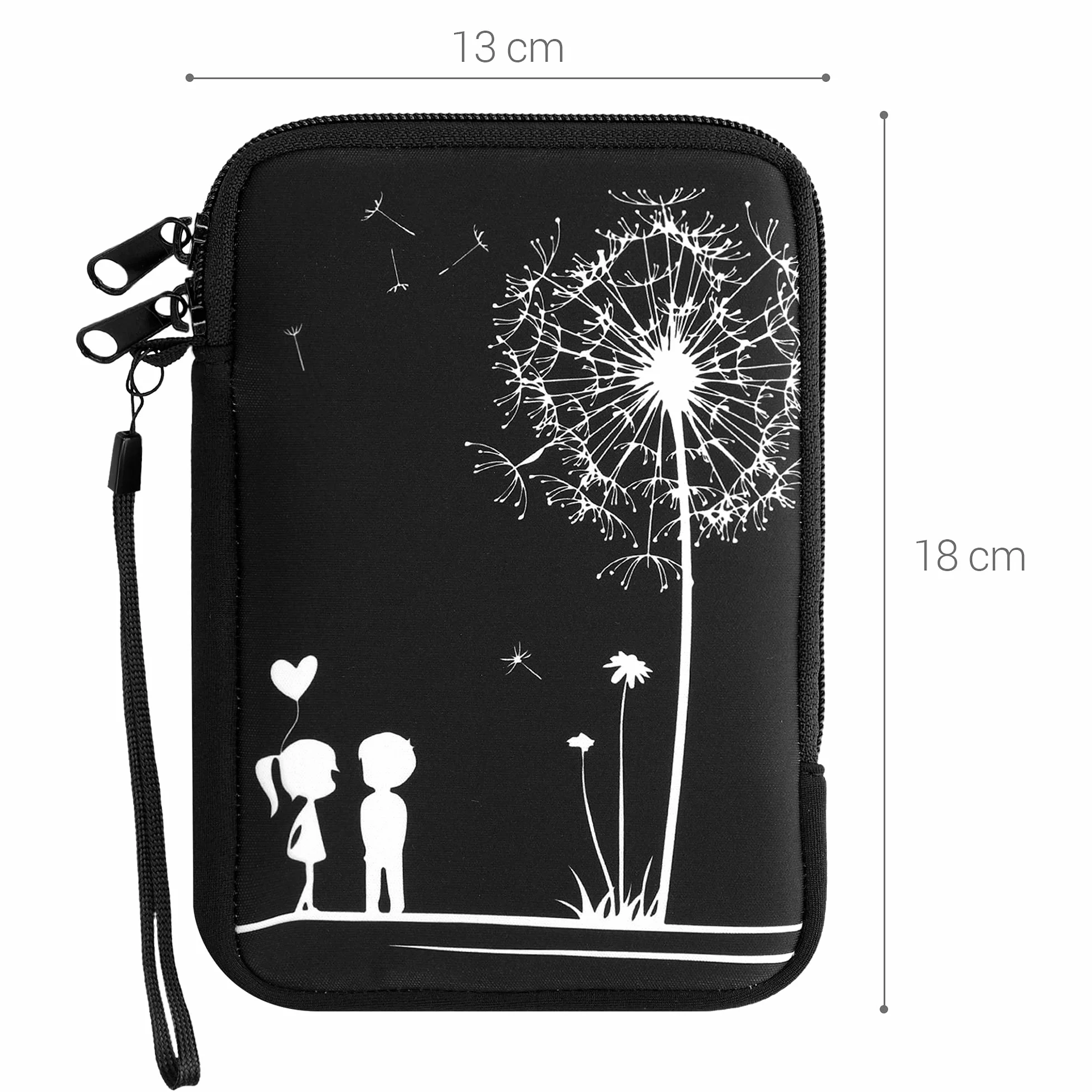 kwmobile Custodia Universale per eReader in Neoprene bianco/nero con Chiusura a Zip 17 x 12 x 2 cm