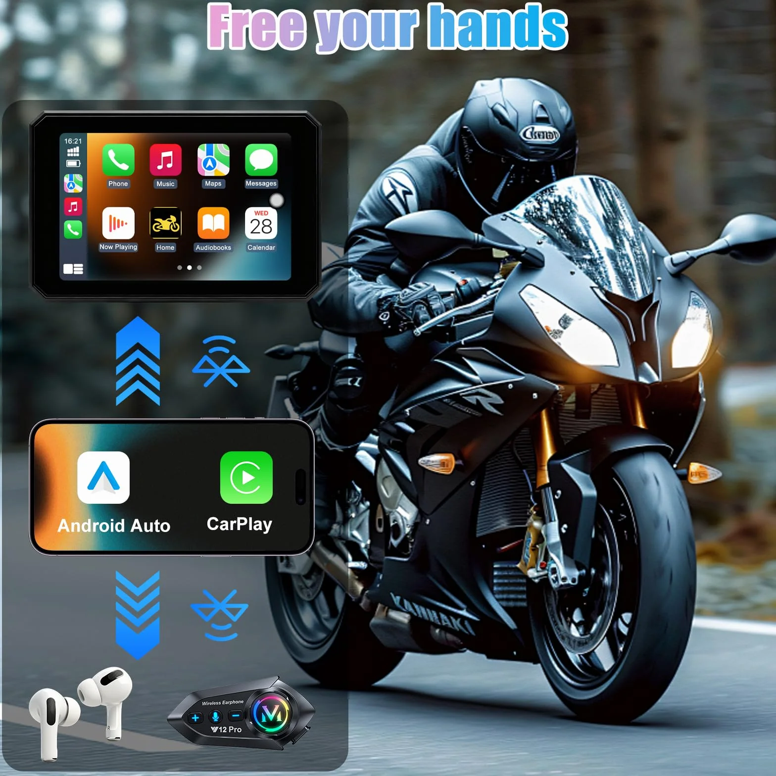 OBEST Carplay Android Auto Touchscreen IPS 5 pollici Impermeabile