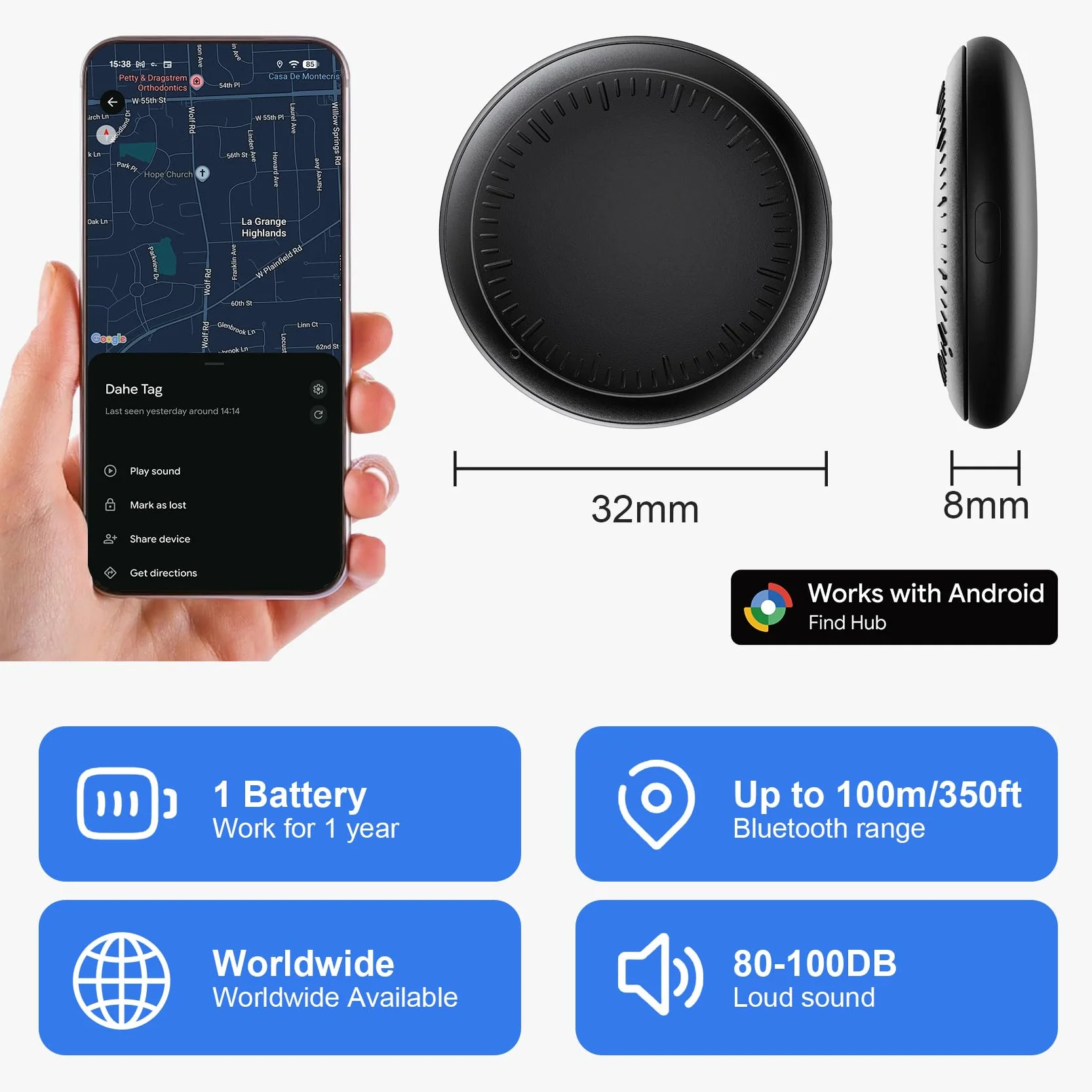 GPS Tracker per Auto, Air Tracker Android, Magnetico, IP68 Impermeabile, Localizzatore con App Copertura Globale, Tracciare Veicolo Moto, Senza SIM