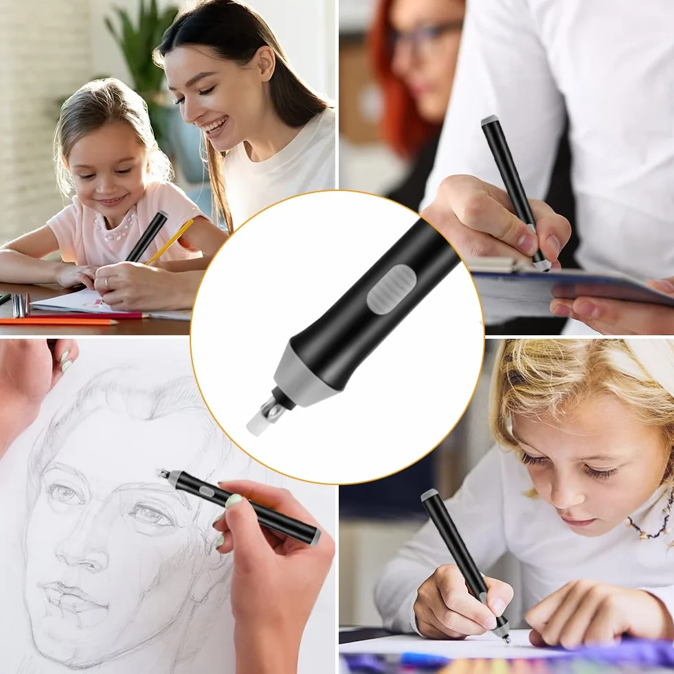OFFCUP Gomma Elettrica Penna a Batteria Portatile Automatica con 22 Ricariche per Disegno Schizzi Appunti Nero