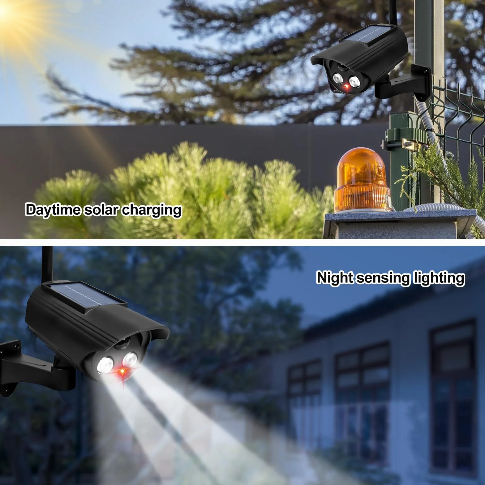 GOMETY 4 pezzi fotocamera finta sorveglianza esterni con luce LED rossa lampeggiante per garage