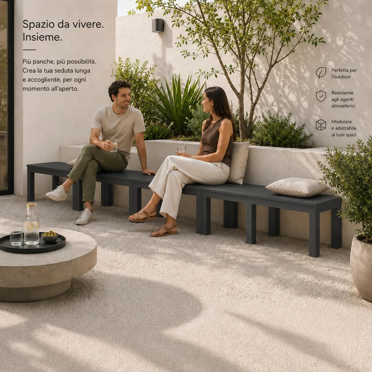 Maury' Tavolino/Seduta doppio utilizzo Timor in Polipropilene da Esterno, Dimensioni 60x38x45 cm per Relax all'Aperto, Comfort e Stile (Antracite)