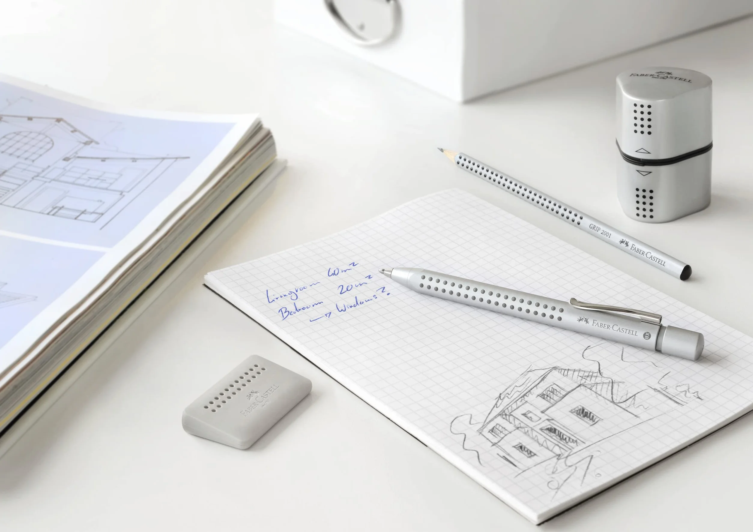 Faber-Castell 183800 Temperamatite Grip Tub Box, Ergonomico Trio per Matite Standard e Jumbo