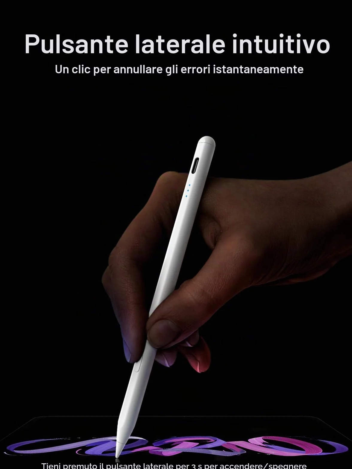 Penna per iPad 2018-2026 Ricarica Rapida Anti-Palm Rilevamento Inclinazione Compatibile iPad 11/10/9/8/7/6/A16 Mini 7/6/5 Air M4/M3/M2 11" 13" 5/4/3 Pro M5/M4 13" 12.9" 11" Bianco