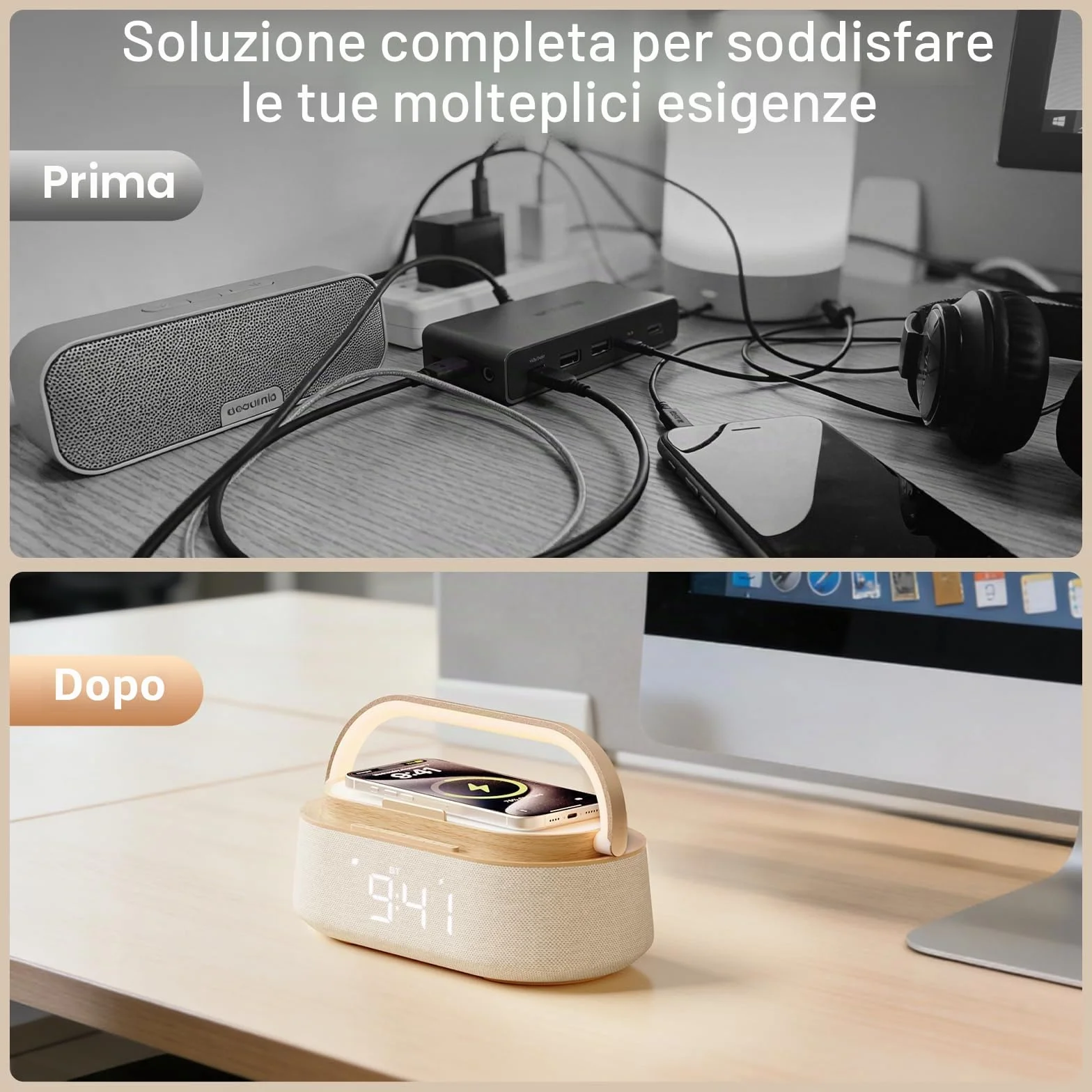 COLSUR Radiosveglia Digitale con Ricarica Wireless, Radio FM Sveglia con Allarme, Bluetooth Speaker, USB Luce Notturna, Display LED
