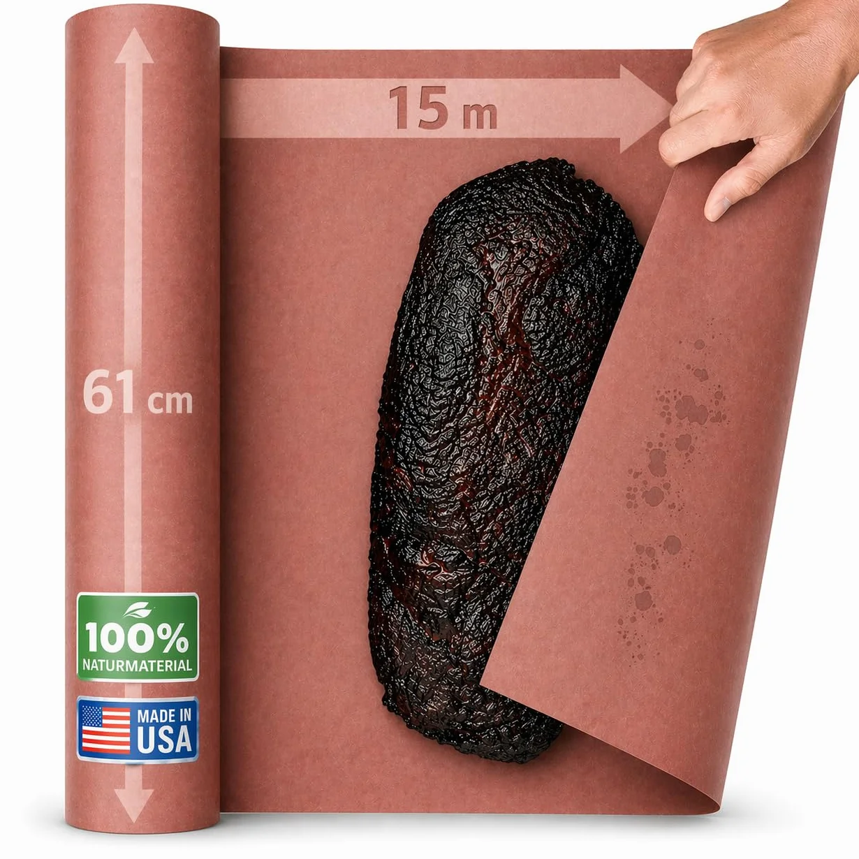 Pink Butcher Paper - Carta originale US-IMPORT – 15 m x 61 cm – per BBQ Smoker Grill