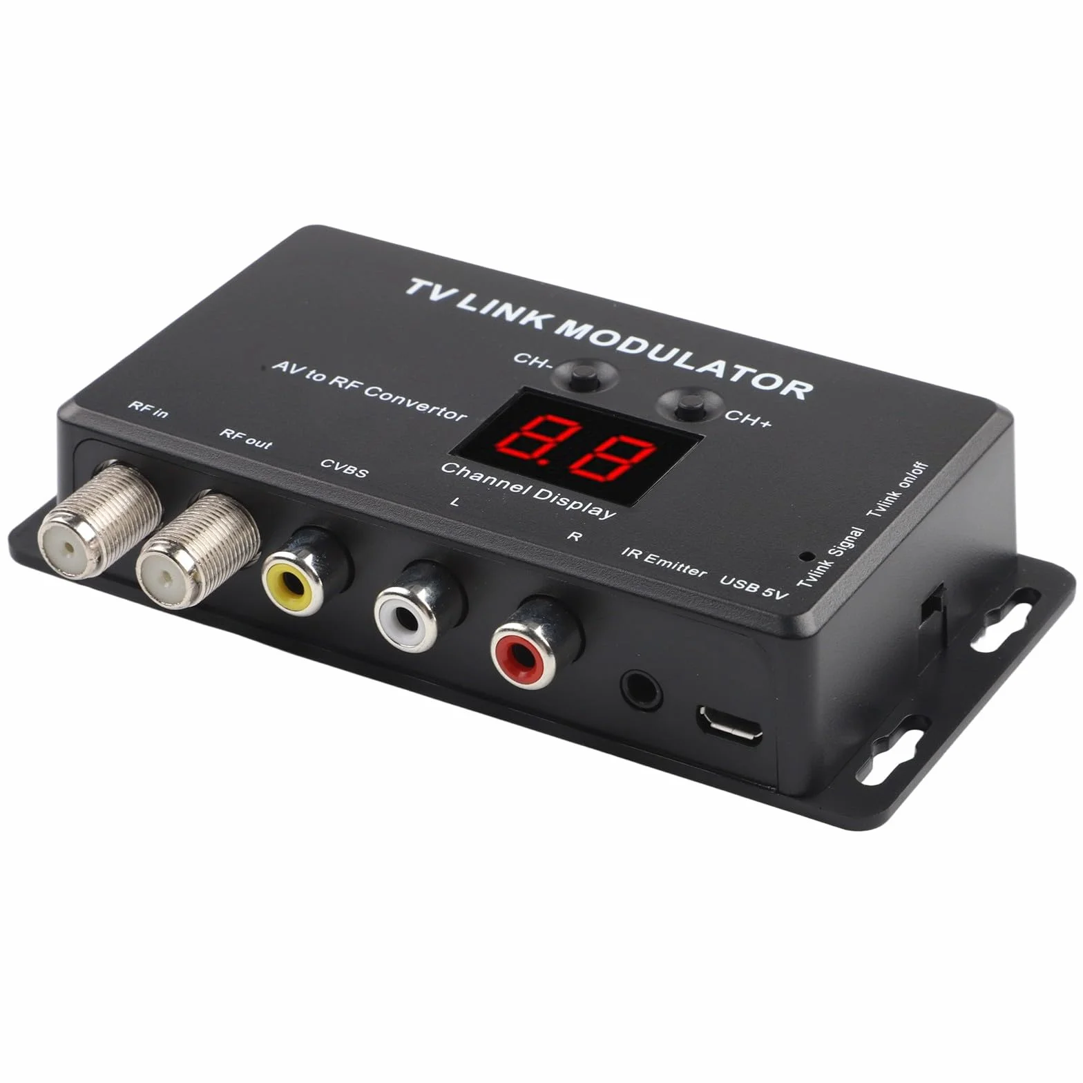 TM70 UHF TV Link Modulatore AV a RF Converter con display canale, uscita regolabile PAL/NTSC nero