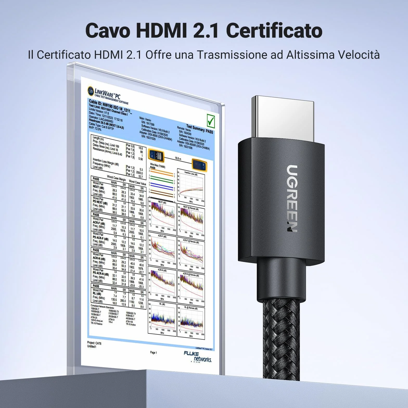 UGREEN Cavo HDMI 2.1 Certificato 8K 48Gbps 4K 120Hz eARC HDCP2.3 HDR Dolby Atmos VRR Nylon Intrecciato 2M